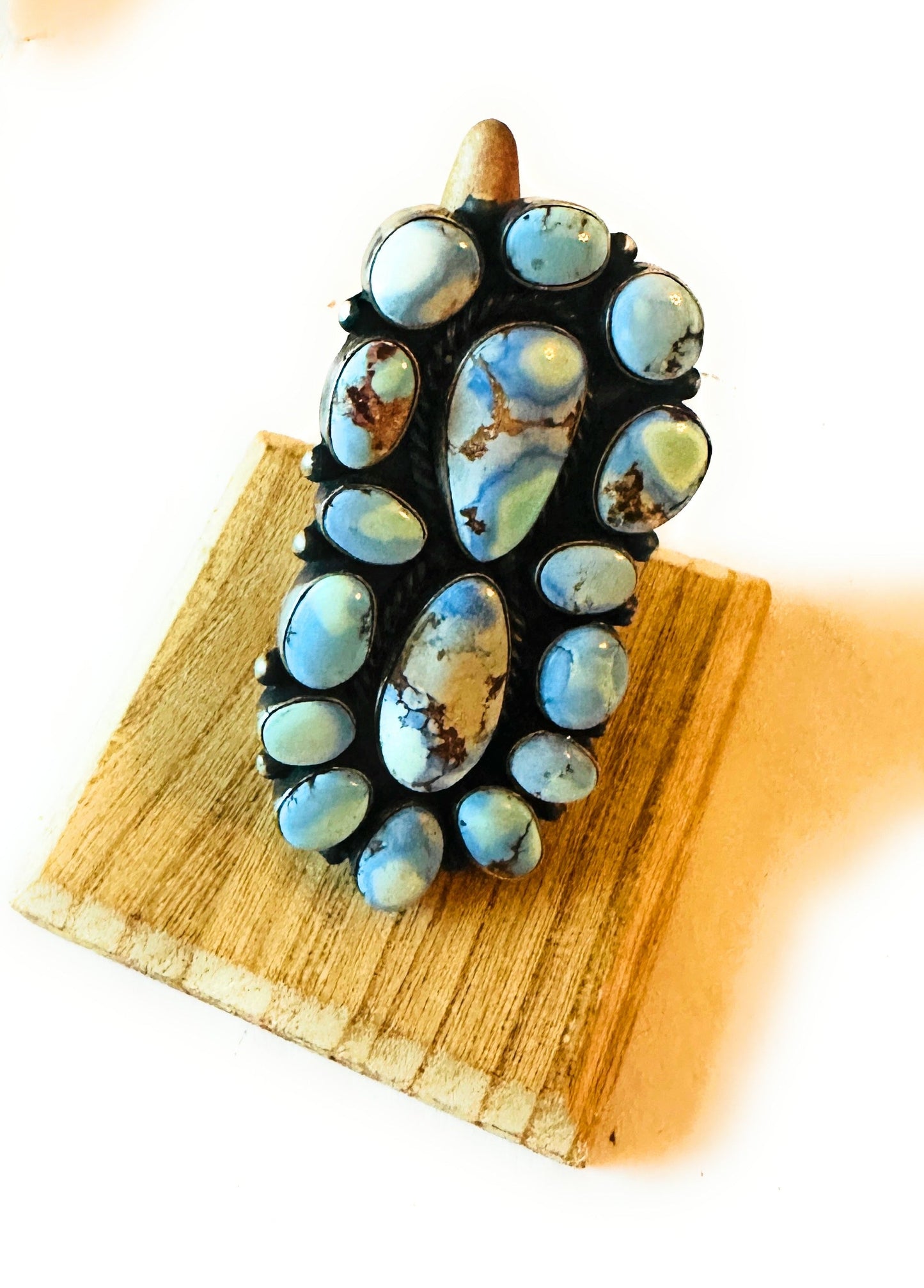 Handcrafted Golden Hills Turquoise & Sterling Silver Cluster Ring Size 9.25