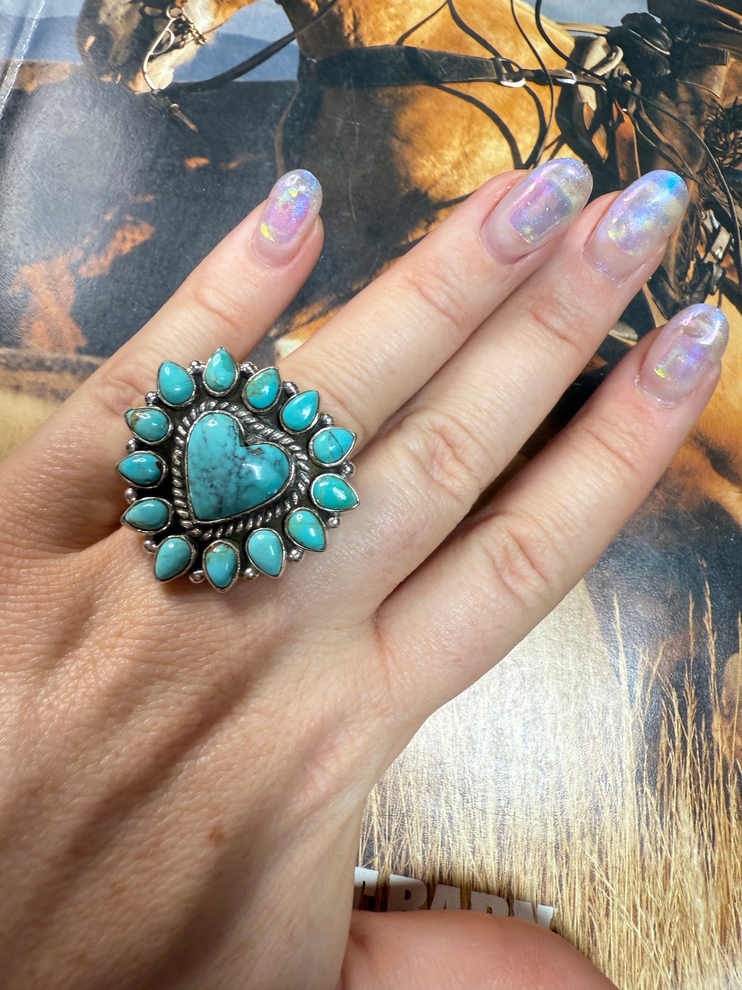 Handmade Kingman Turquoise Adjustable Heart Ring