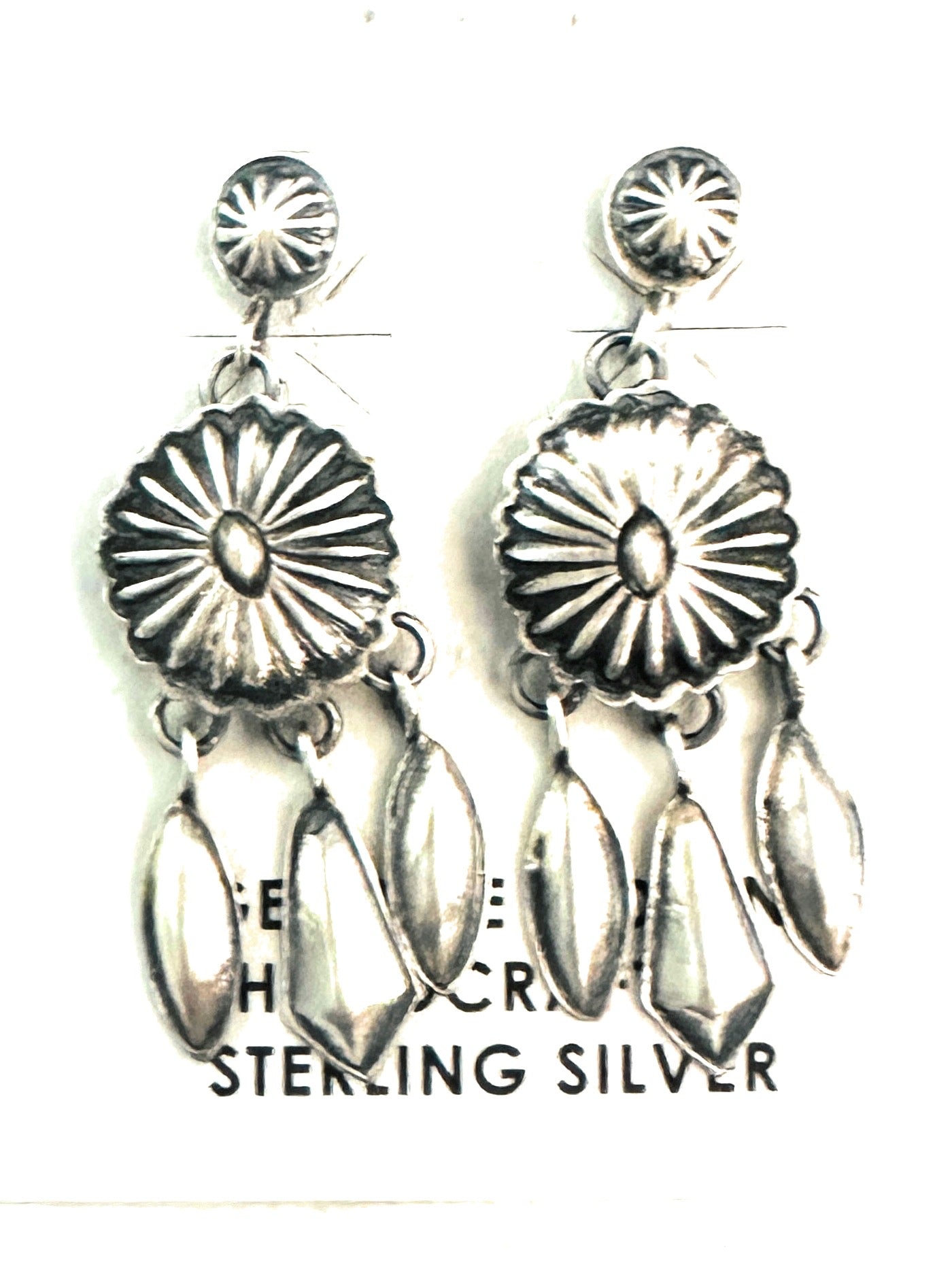 Handcrafted Hand Stamped Sterling Silver Concho Tassel Dangle Earrings