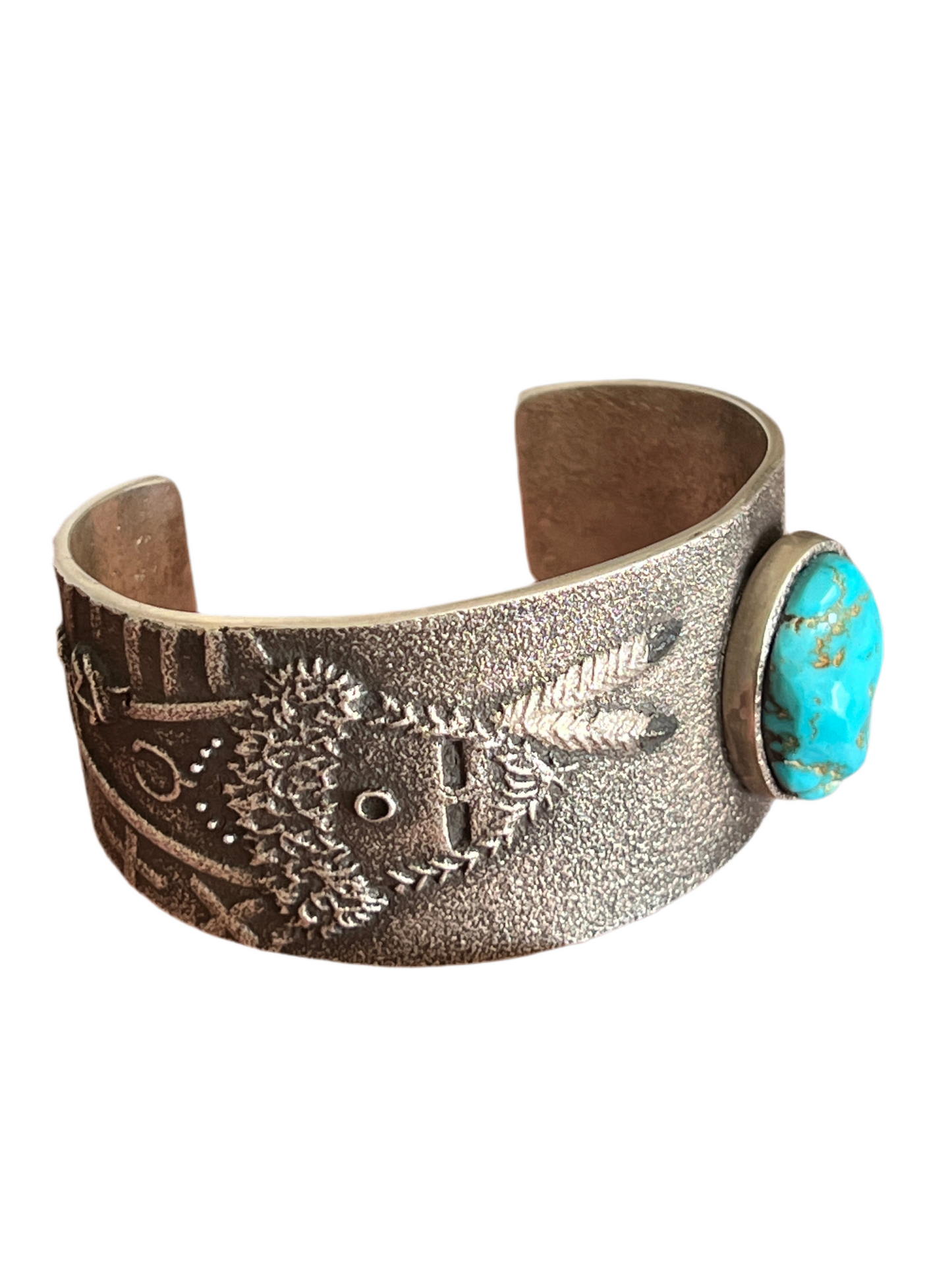 Handcrafted Tufa Cast Sterling Mudhead Cuff Bracelet with Kingman Turquoise by Lee Begay