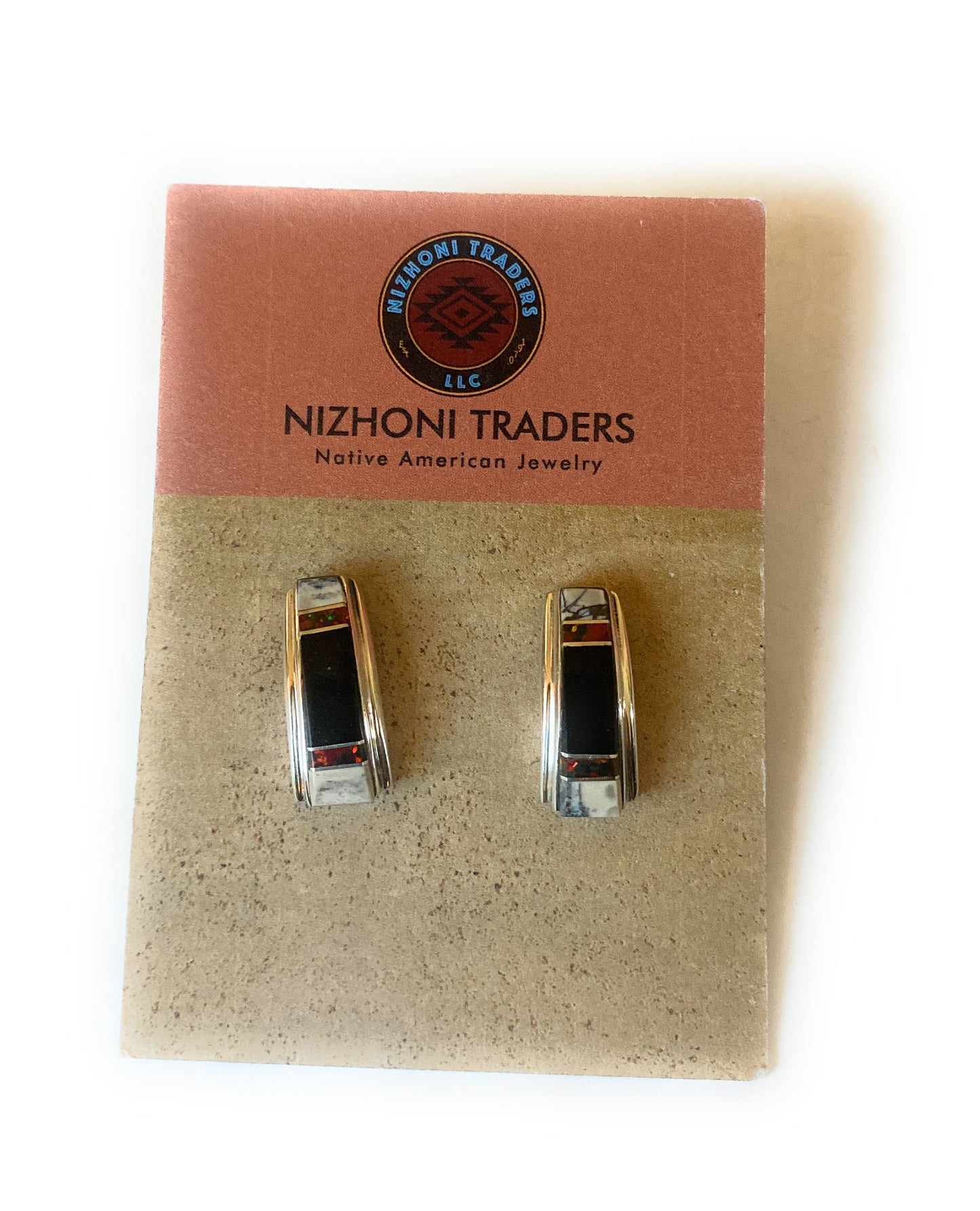 Handcrafted Multi Stone & Sterling Silver Inlay Dangle Earrings Signed