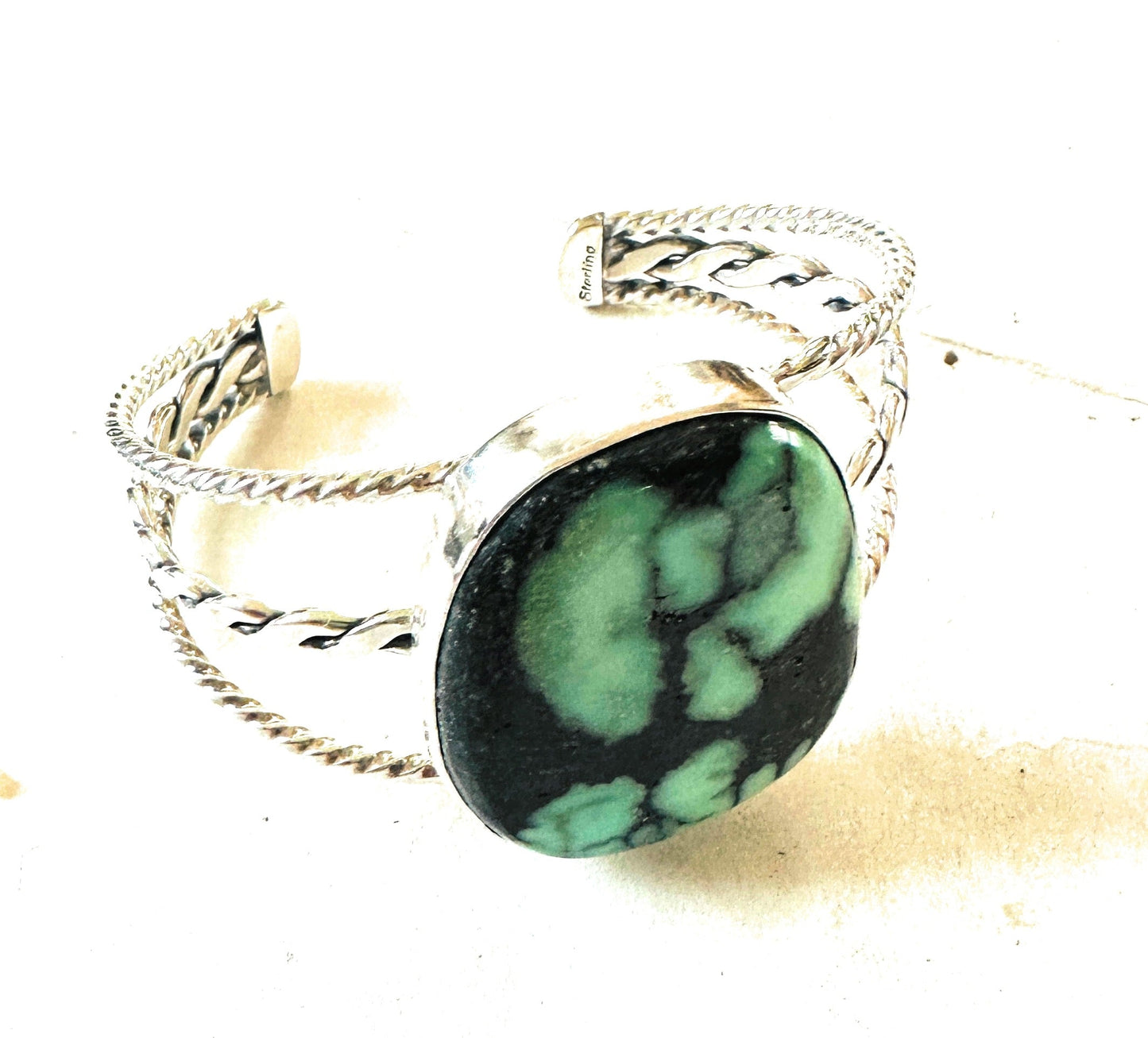 Handcrafted New Lander Turquoise & Sterling Silver Cuff Bracelet
