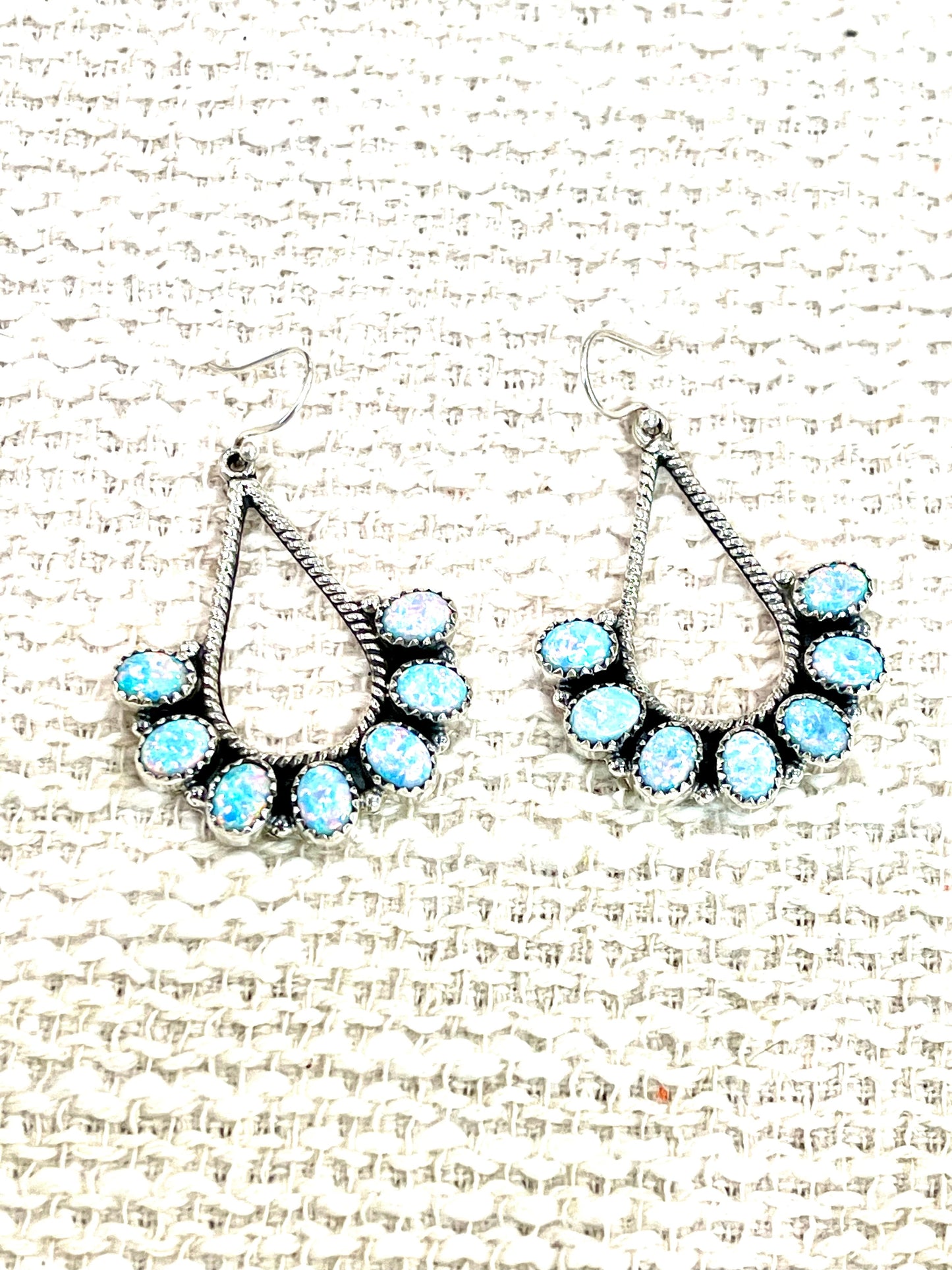 Handmade Light Blue Fire Opal & Sterling Silver Dangle Earrings