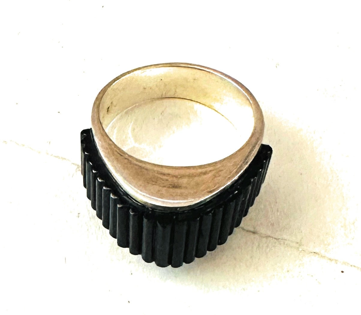 Handcrafted Sterling Silver & Onyx Inlay Dome Ring Size 5.75