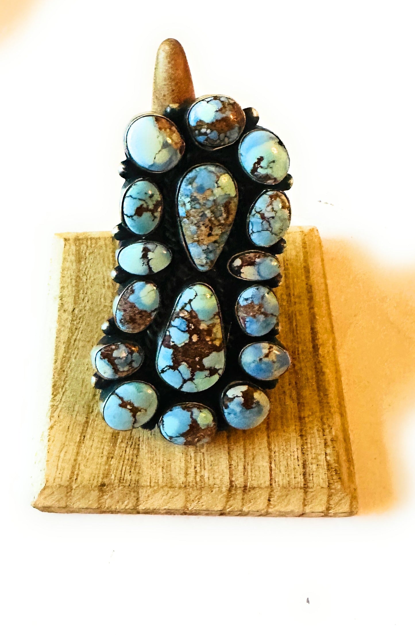 Handcrafted Golden Hills Turquoise & Sterling Silver Cluster Ring Size 9.5