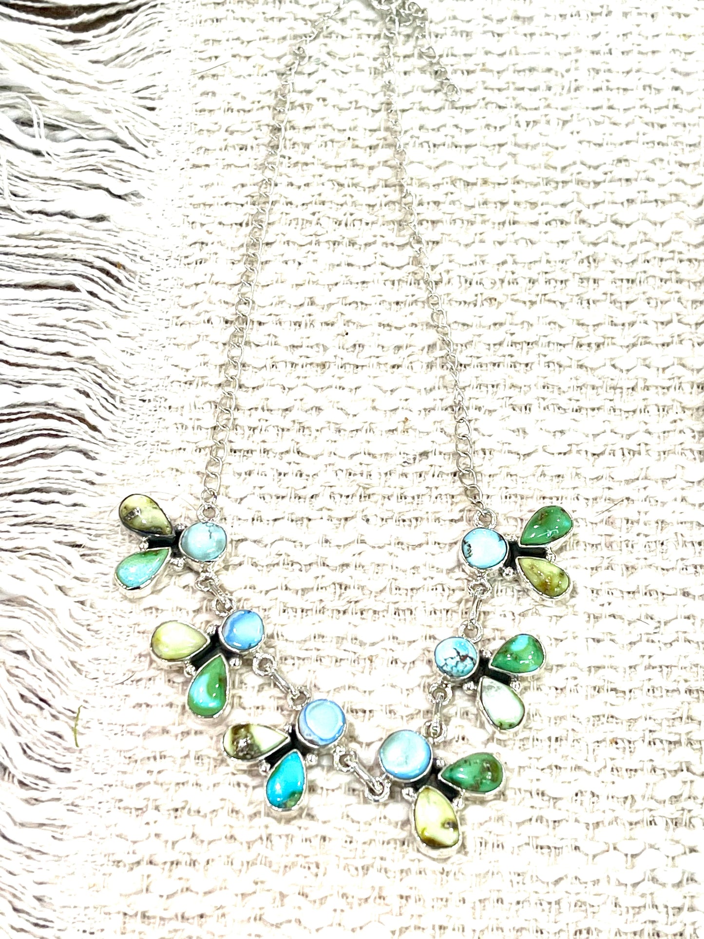 Handmade Sterling Silver , Sonoran Mountain Turquoise, Palomino & Golden Hills Turquoise Necklace