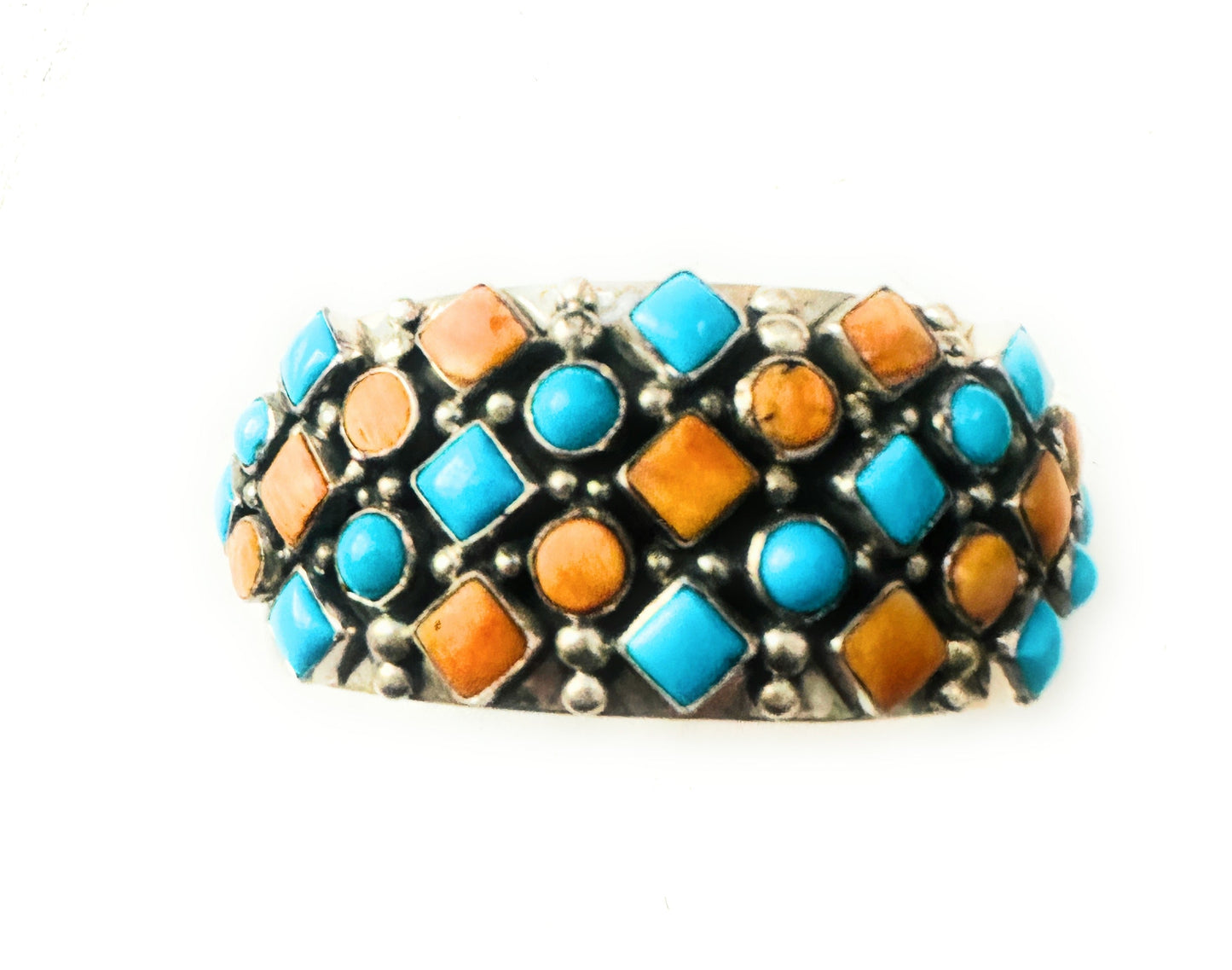 Handcrafted Turquoise, Spiny Sterling Silver Cuff Bracelet