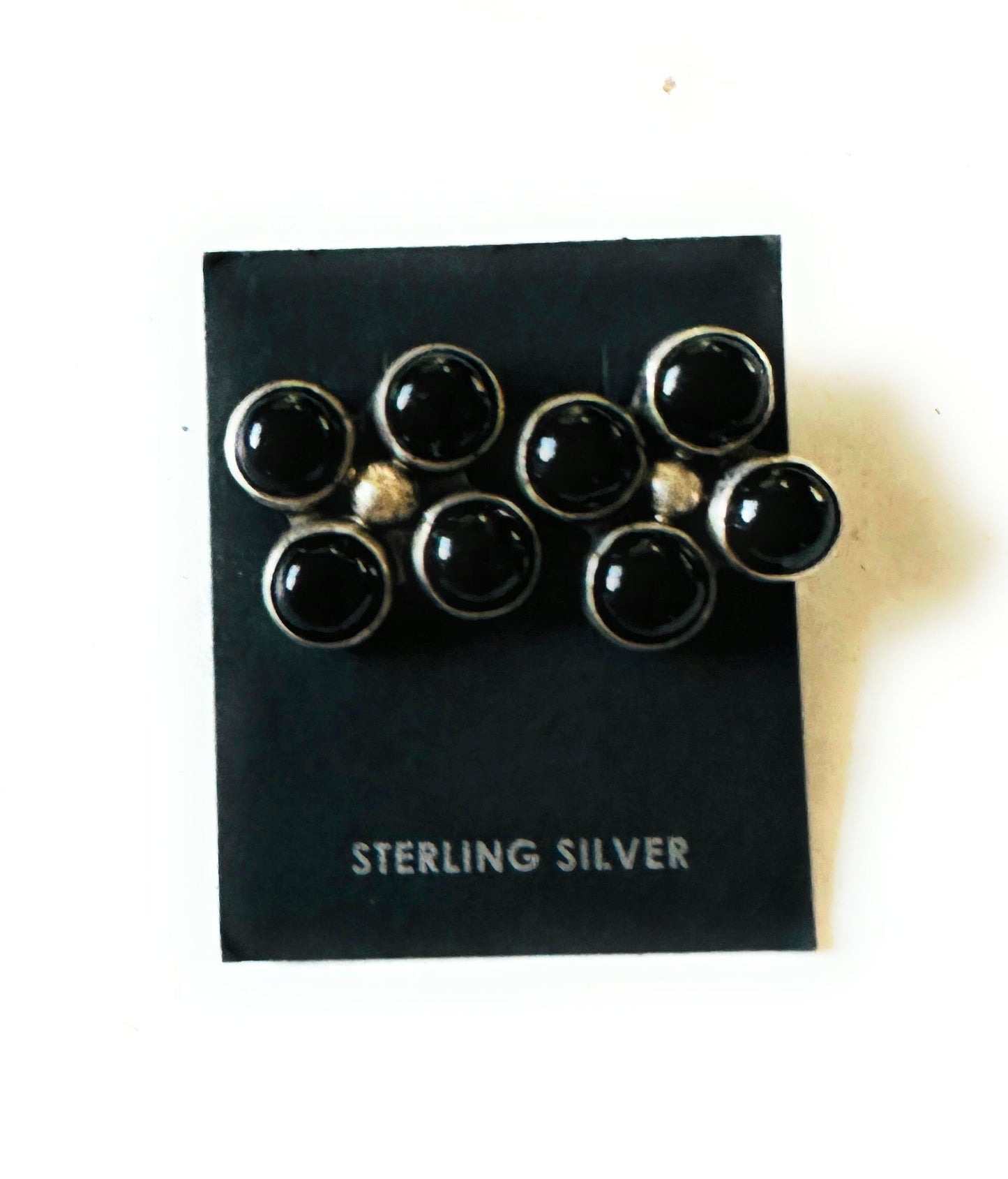 Handcrafted Sterling Silver & Black Onyx Cluster Post Earrings Signed