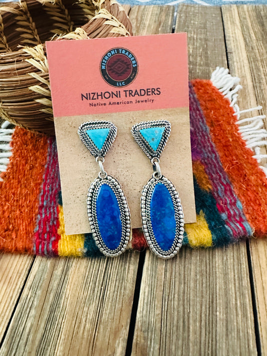 Handcrafted Lapis, Turquoise & Sterling Silver Dangle Earrings