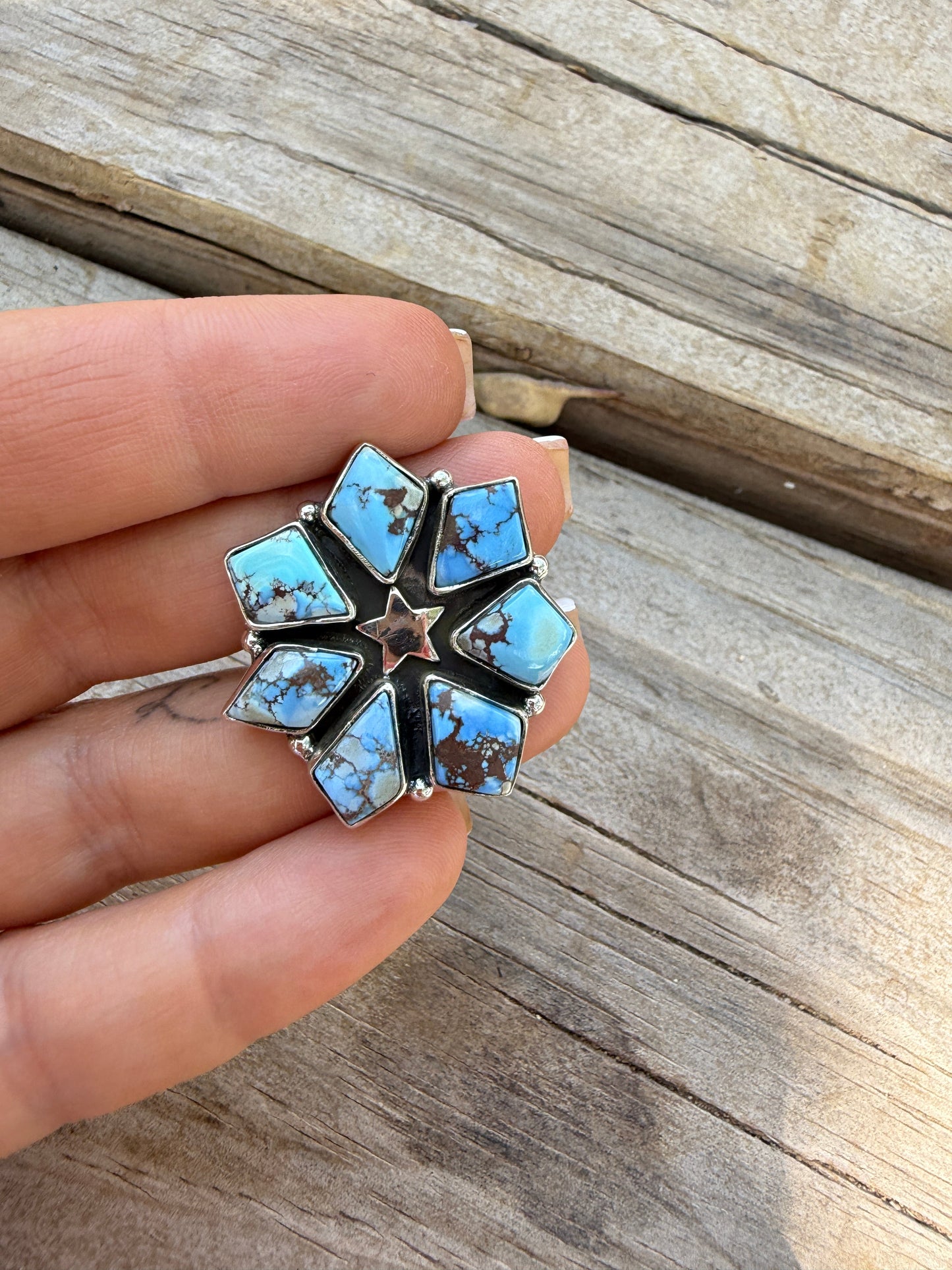Handmade Golden Hills Turquoise & Sterling Silver Adjustable Star Ring