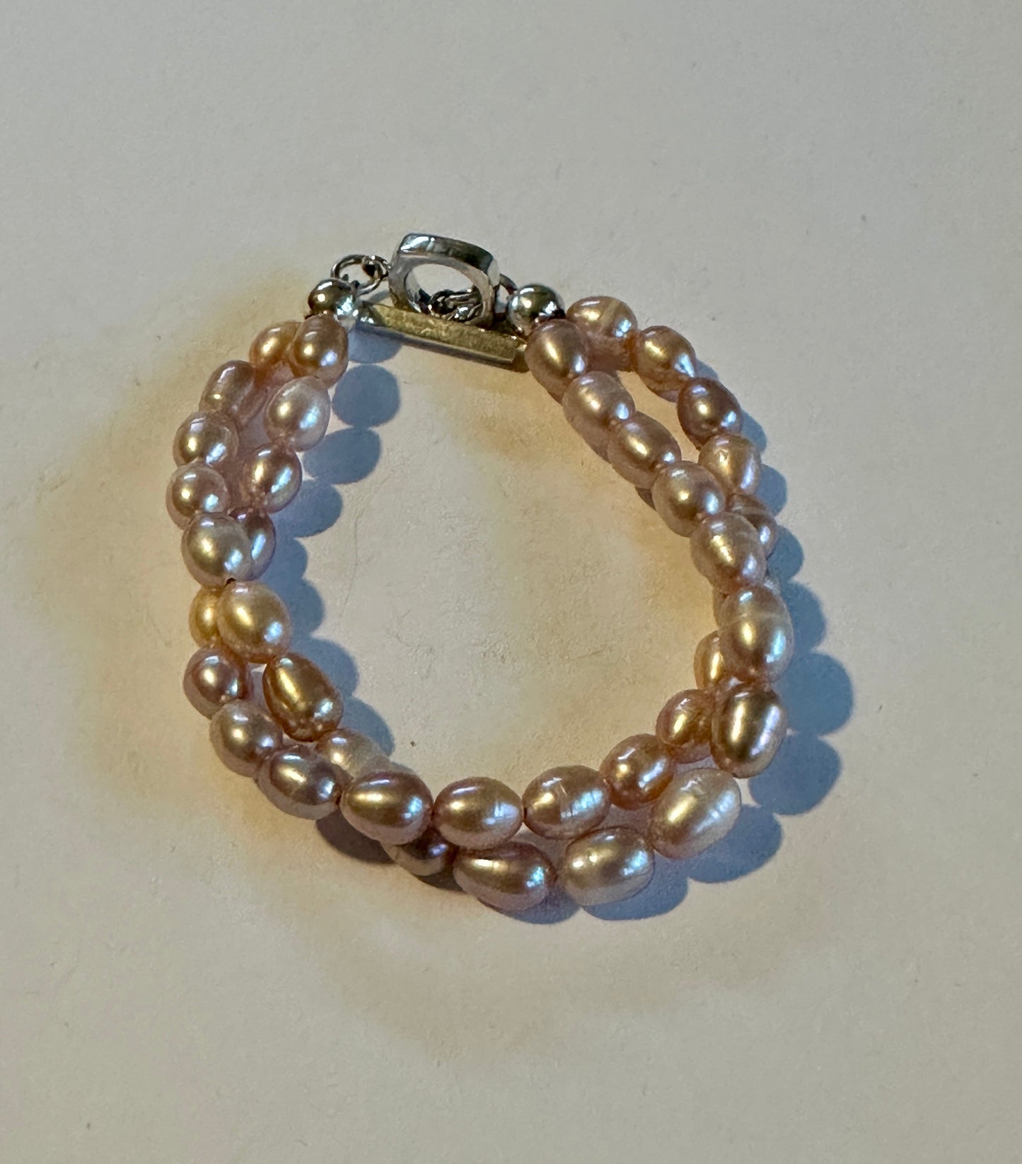 Double Strand Rose Pink Pearl Bracelet