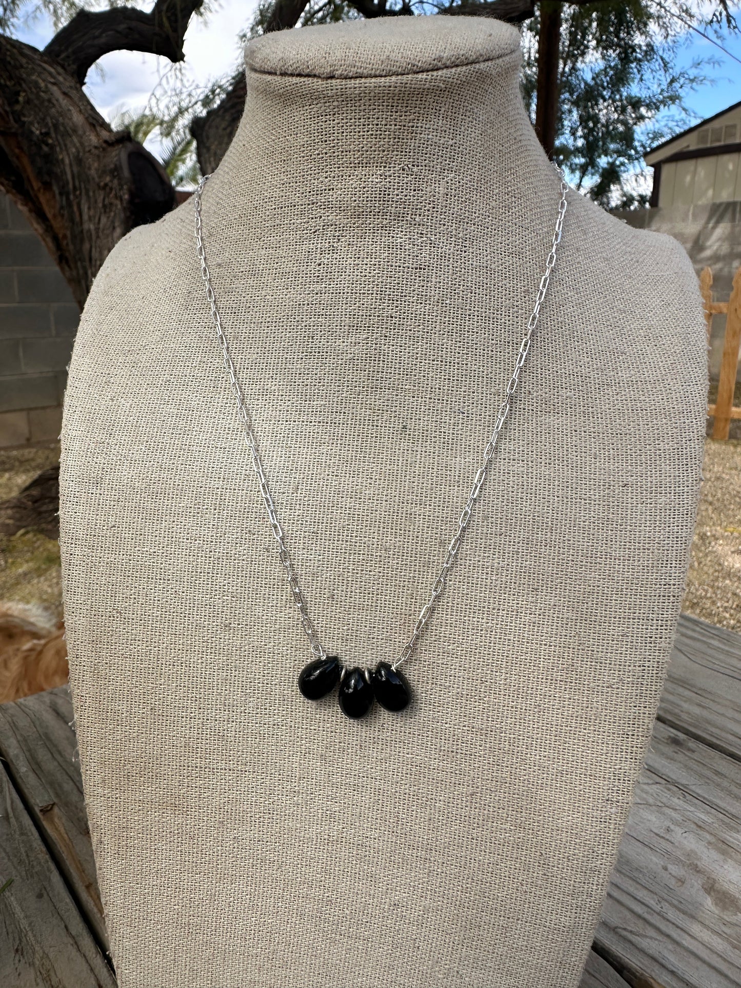 Tiny Dancer Handmade Sterling Silver & Onyx 3 Stone Necklace
