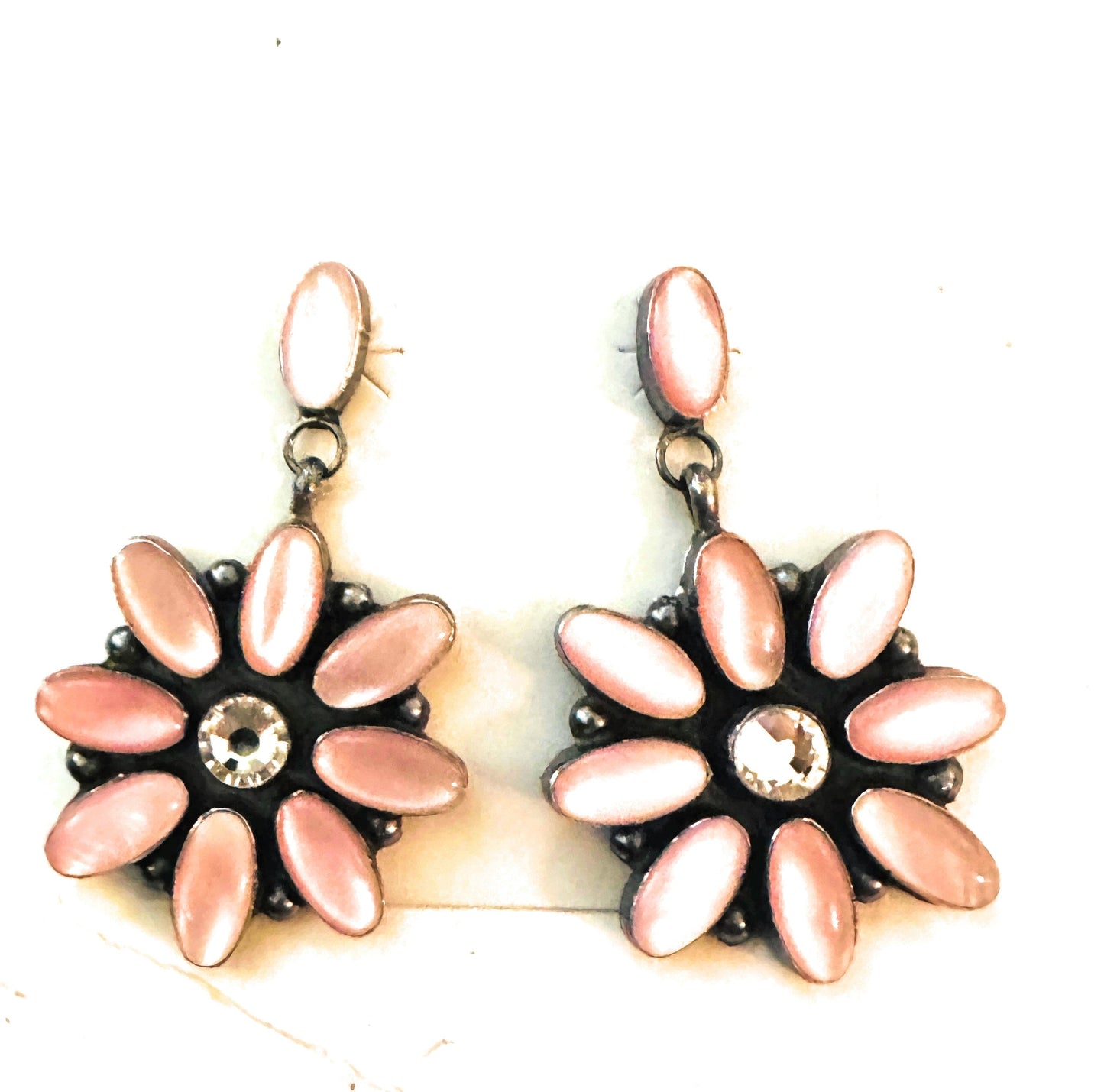 Handcrafted Mother of Pearl, CZ & Sterling Silver Dangle Earrings