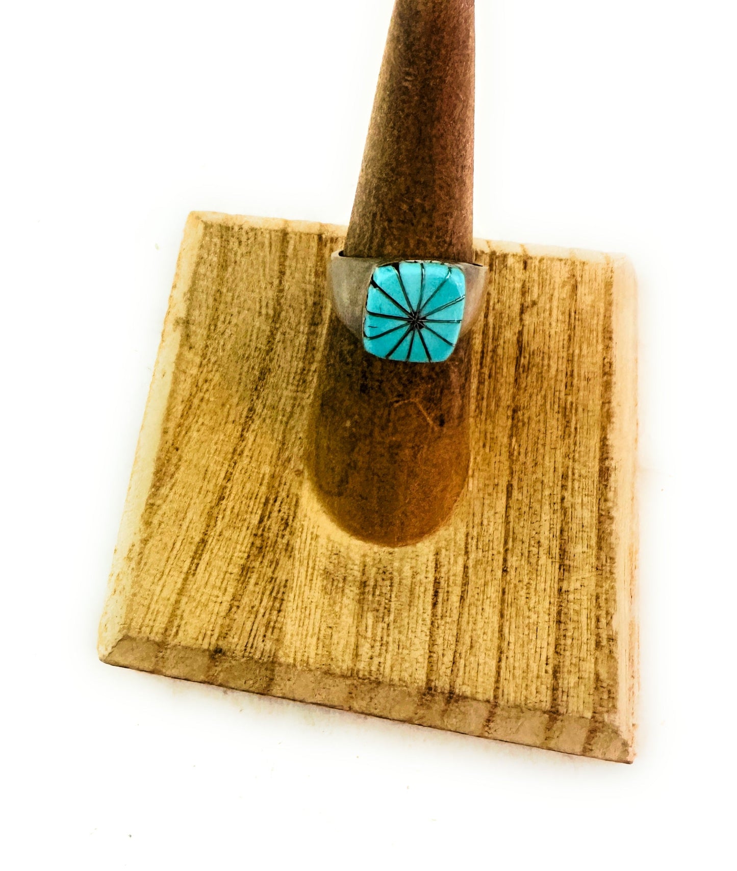 Handcrafted Sterling Silver & Turquoise Inlay Band Ring Size 5