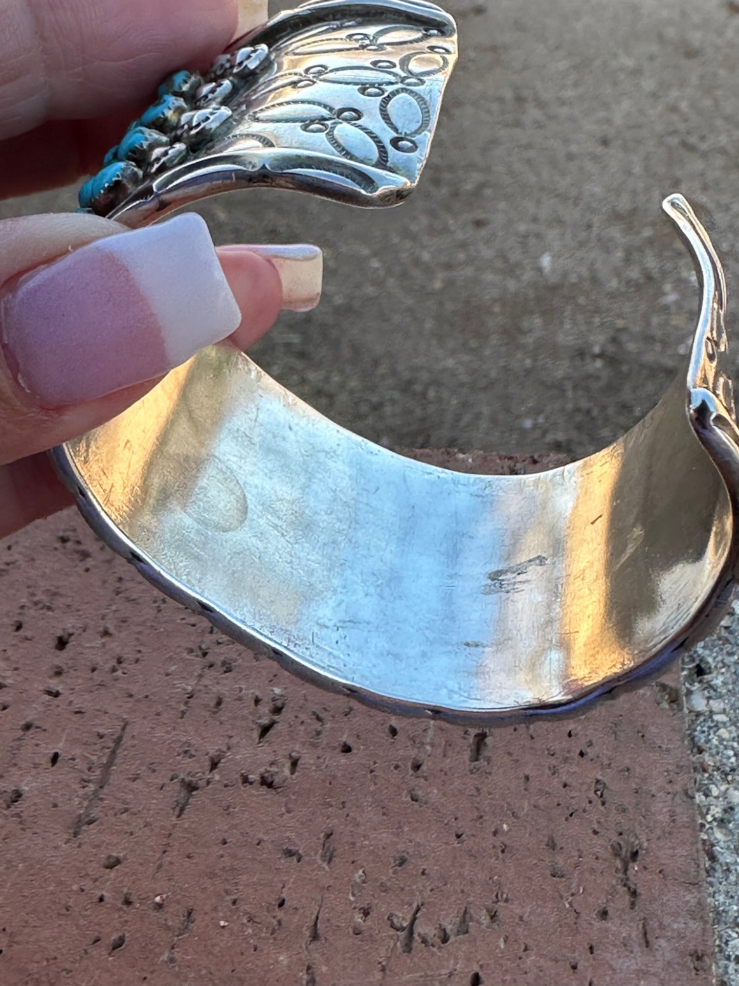 Estate Collection Old Pawn Handcrafted Sterling Silver & Turquoise Snake Eye Cuff Bracelet /