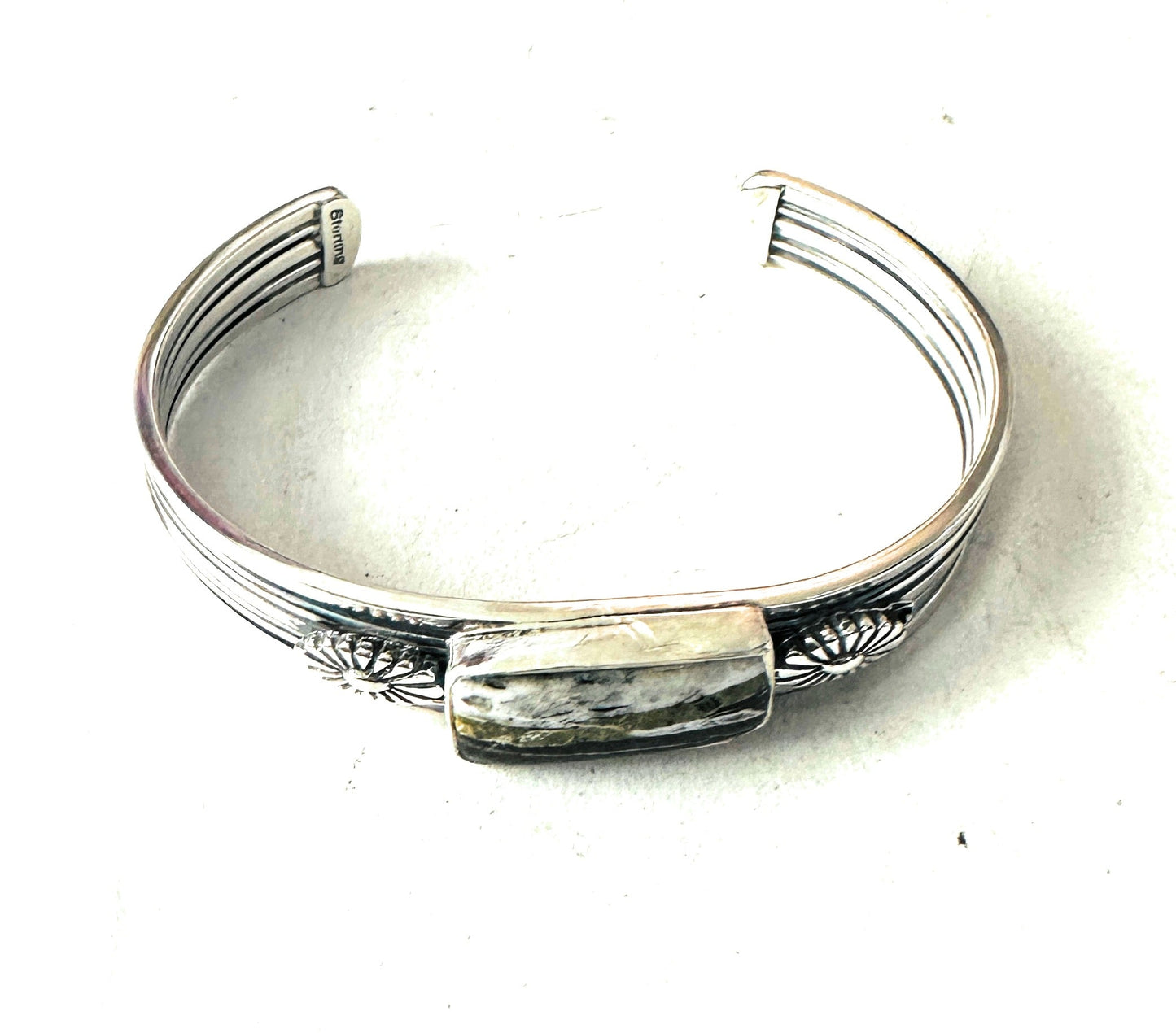Handcrafted White Buffalo & Sterling Silver Cuff Bracelet