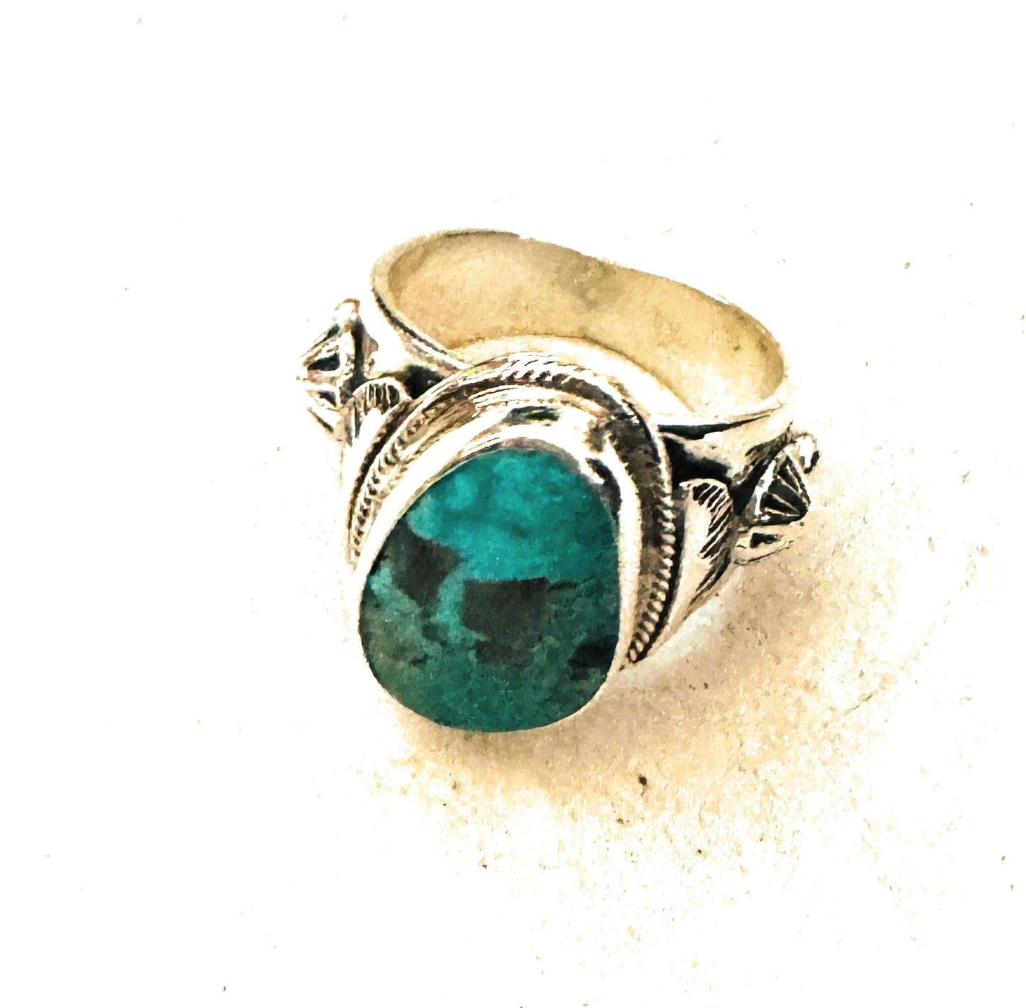 Handcrafted Sterling Silver & Turquoise Teardrop Cigar Band Ring Size 9