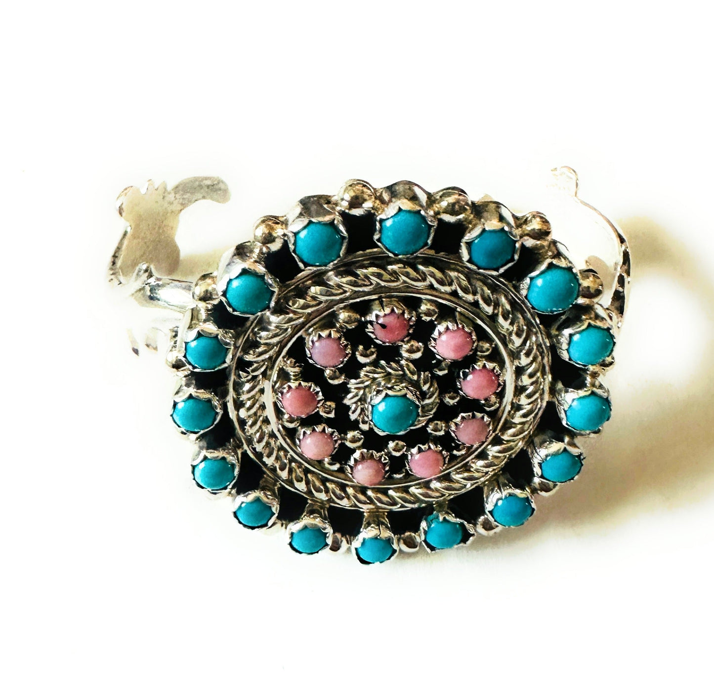 Sterling Silver, Turquoise & Queen Pink Conch Cuff Bracelet /