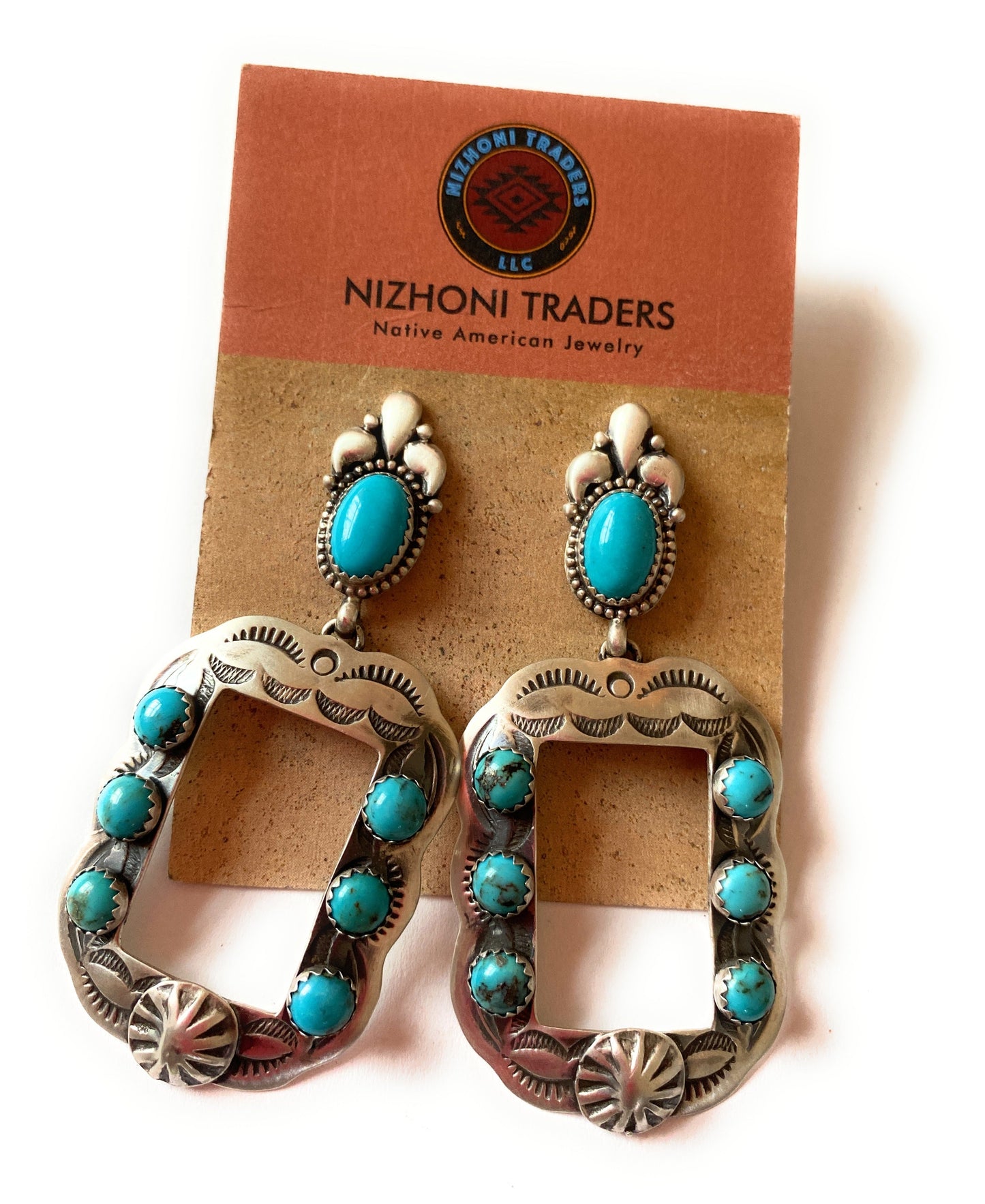 Handcrafted Turquoise & Sterling Silver Concho Dangle Earrings