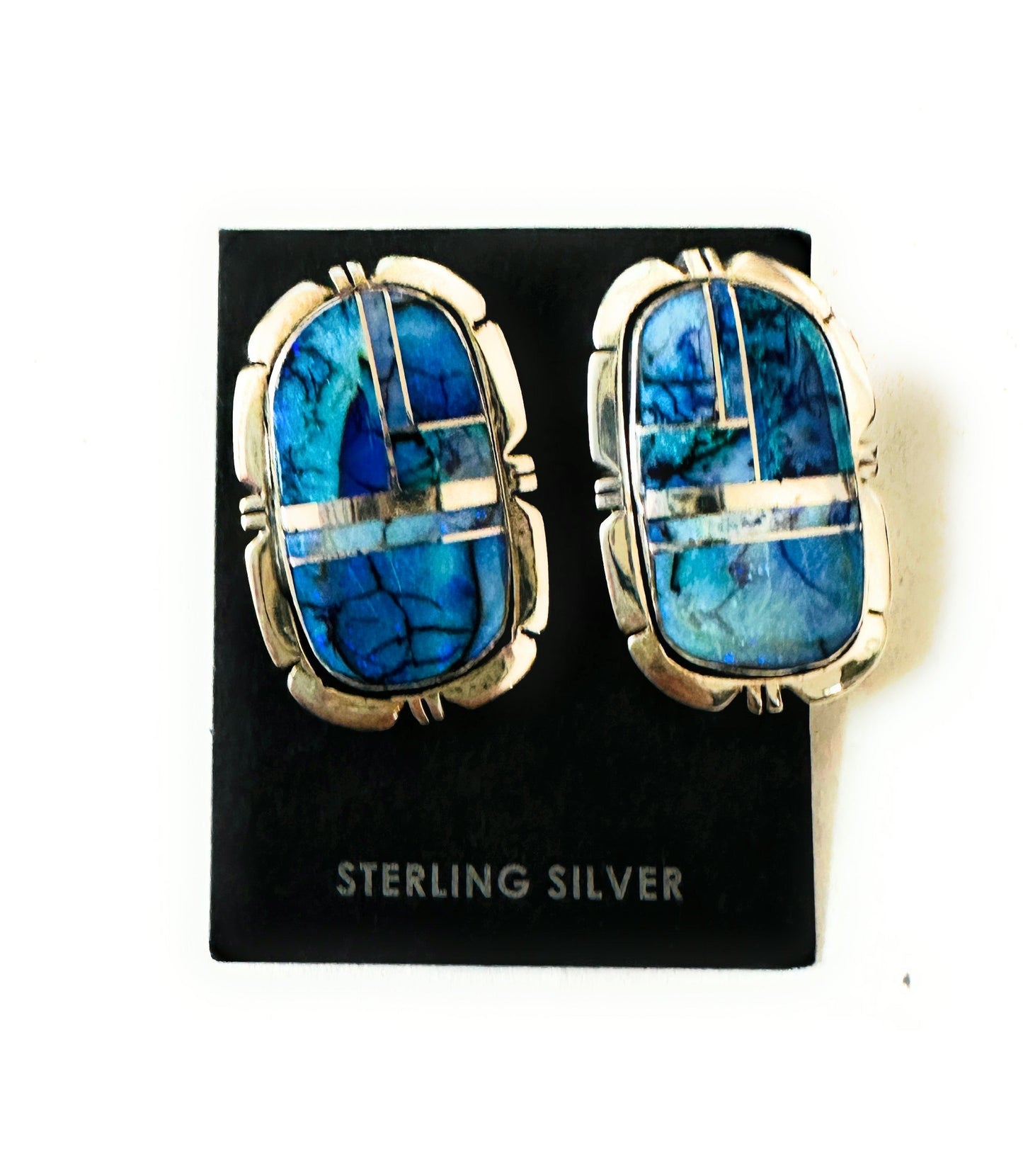 Handcrafted Opal & Sterling Silver Inlay Post Earrings