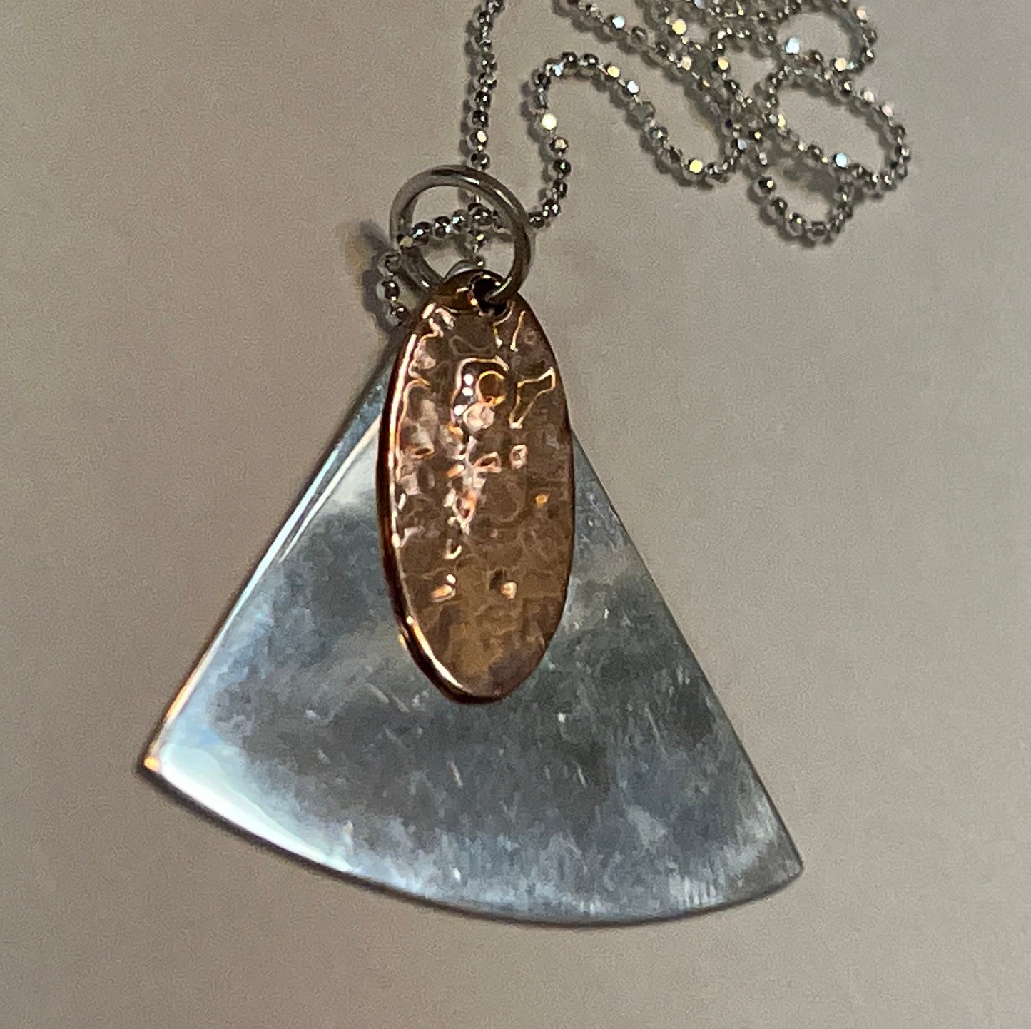 Hammered Copper & Sterling Silver Shapes Pendant Necklace