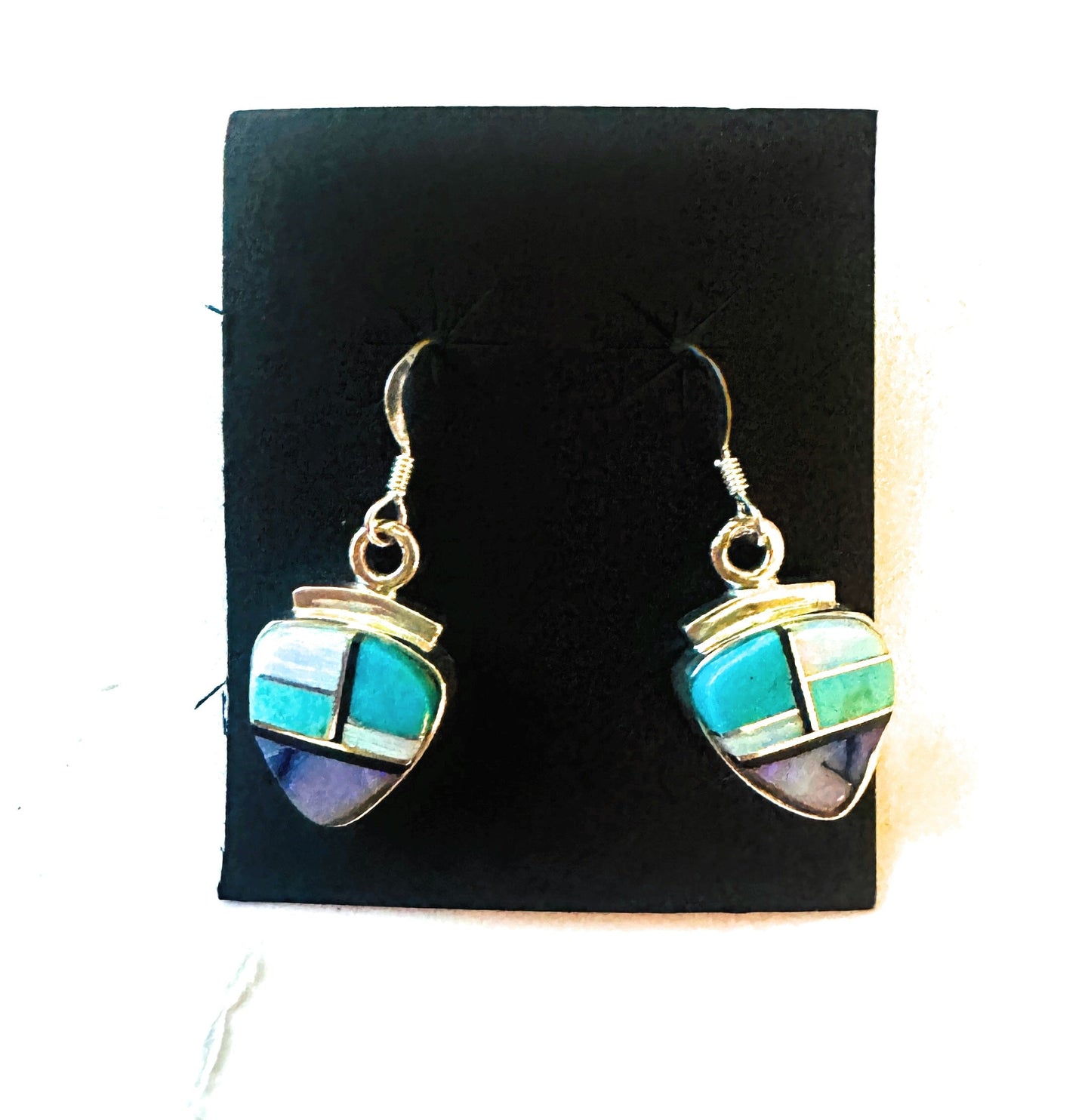 Navajo Sterling Silver & Multi Stone Inlay Dangle Earrings