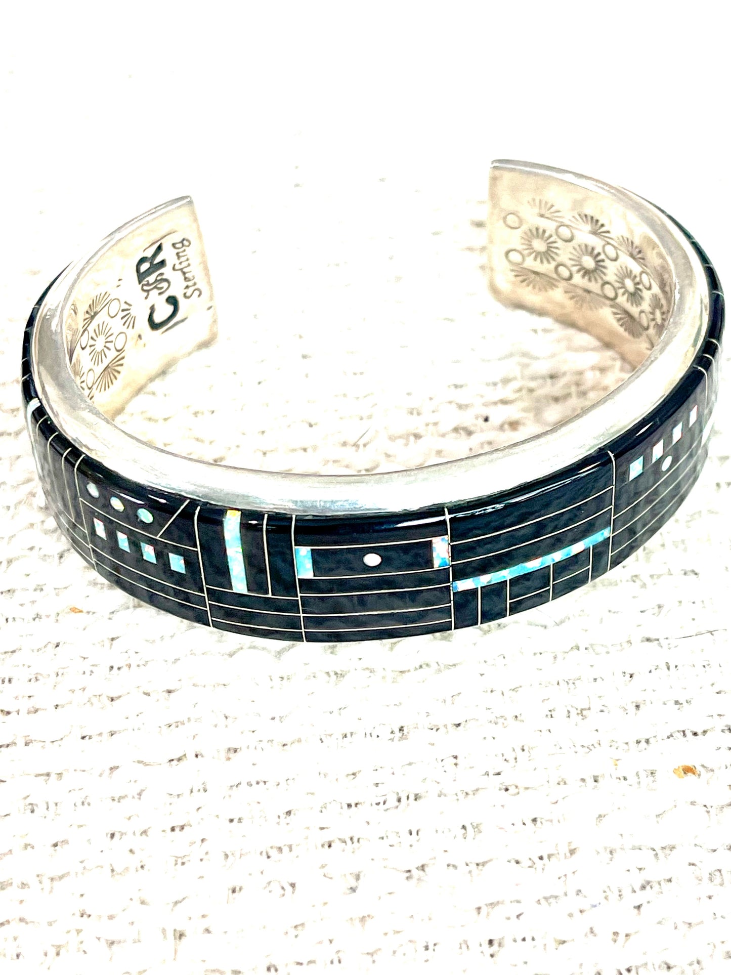 Beautiful Handmade Sterling Silver & Multi Stone, Onyx Inlay Cuff Bracelet