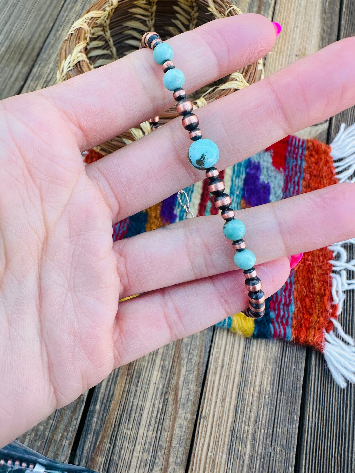 Handcrafted Turquoise & Copper Beaded Bracelet