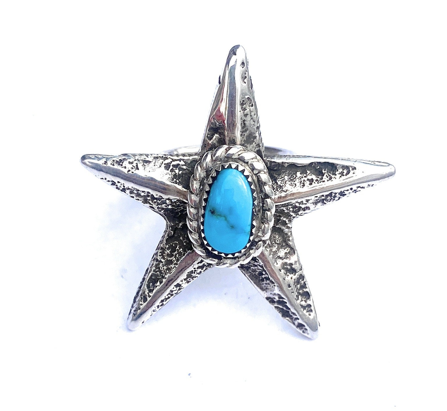 Handcrafted Turquoise & Sterling Silver Star Ring Size 7.5 Signed