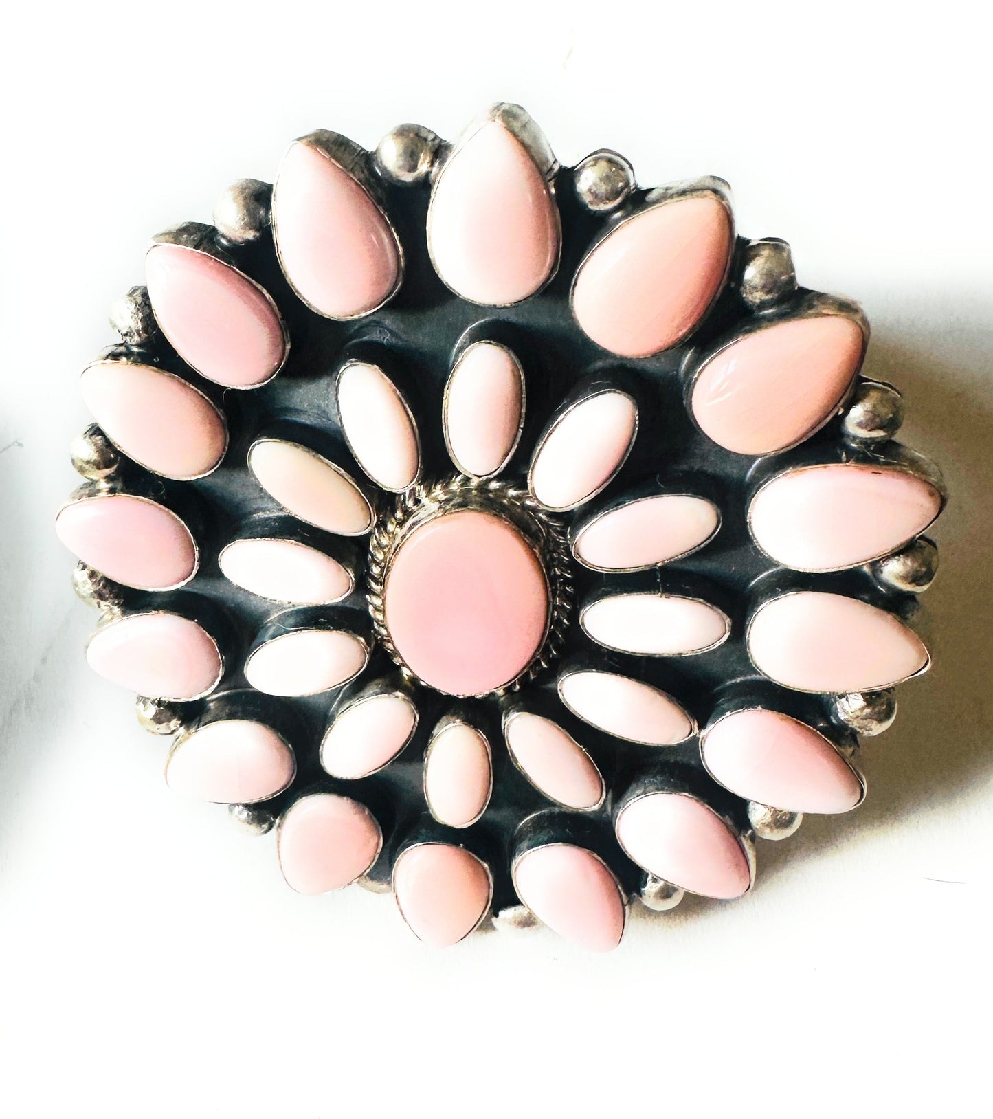 Handcrafted Queen Pink Conch Shell & Sterling Silver Cluster Cuff Bracelet