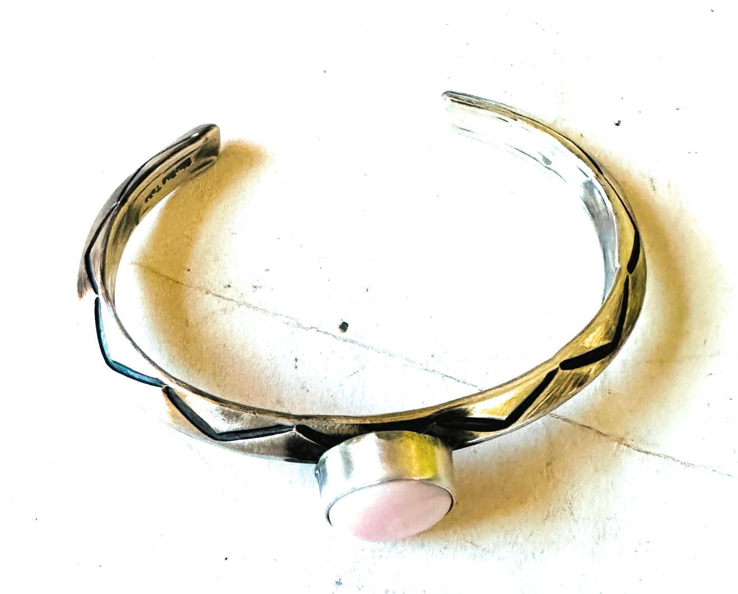 Handcrafted Queen Pink Conch Shell & Sterling Silver Cuff Bracelet