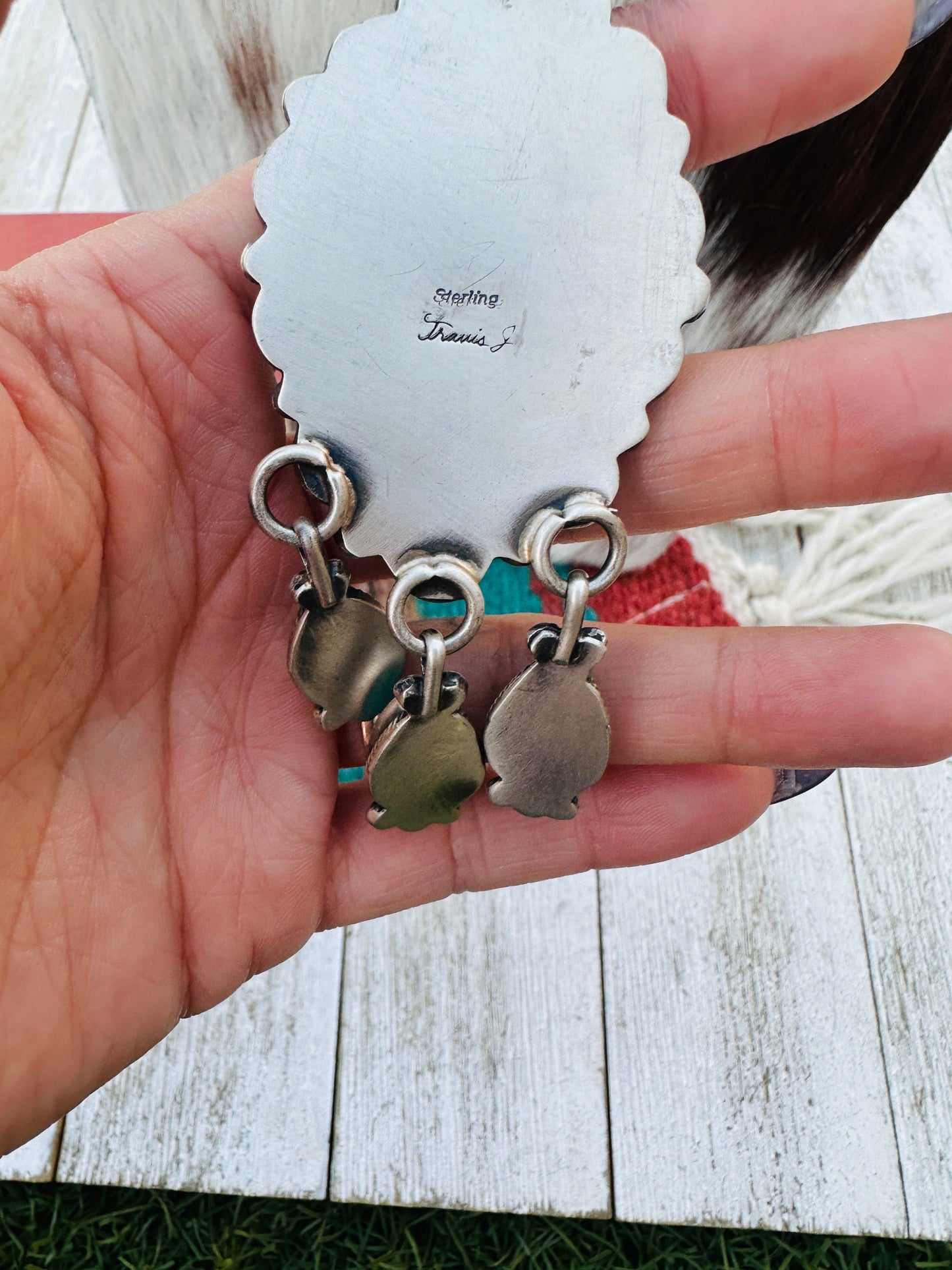 Handcrafted Kingman Turquoise & Sterling Silver Necklace and Earring Set