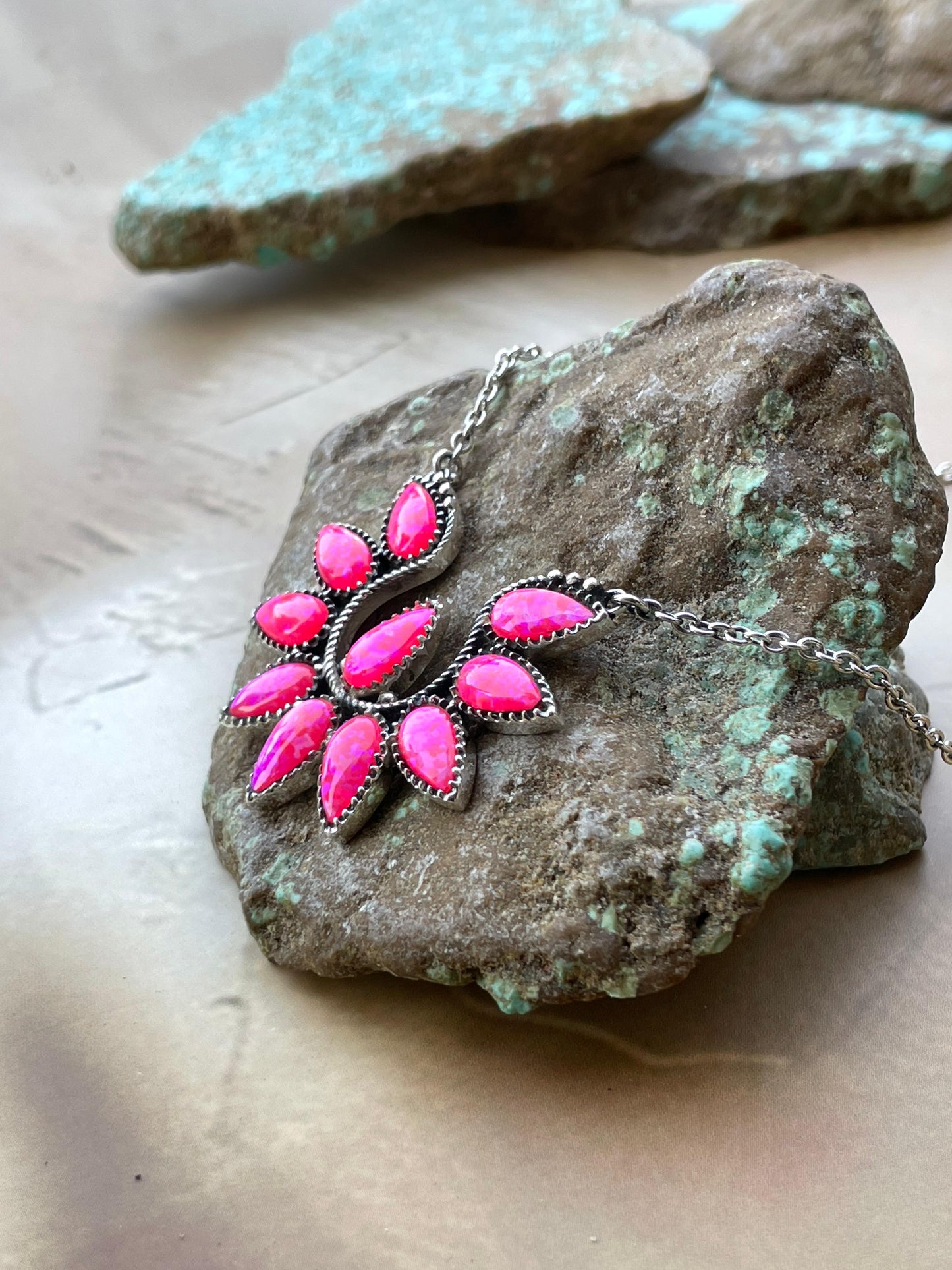 Handmade Sterling Silver & Hot Pink Fire Opal Necklace