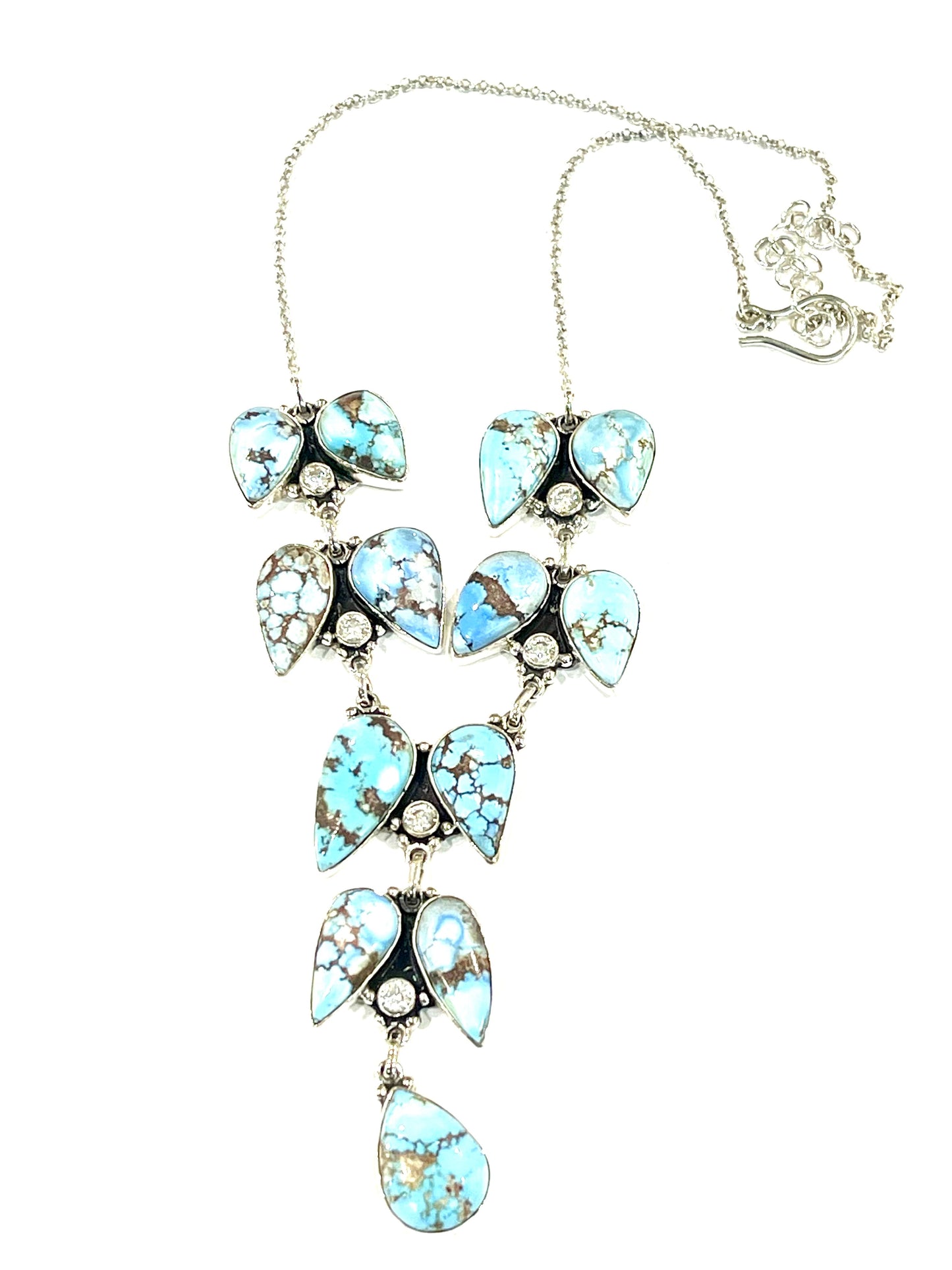 Handmade Sterling Silver, Golden Hills & CZ Cluster Necklace
