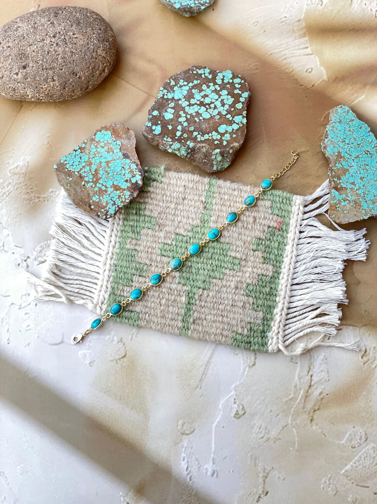 “The Golden Collection” Handmade Natural Turquoise Gold Plated Link Bracelet