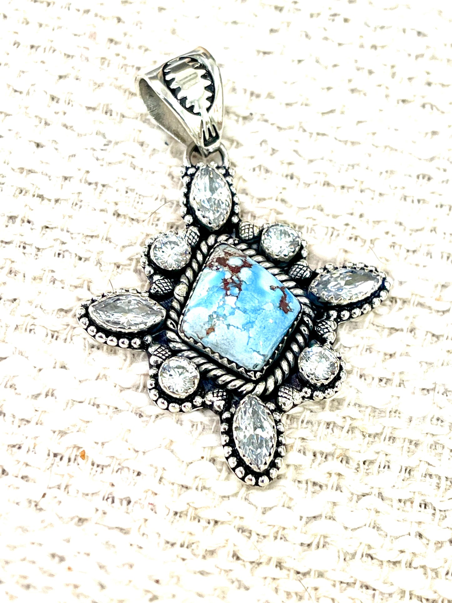 Handcrafted Sterling Silver, Golden Hills & Cz Cluster Pendant