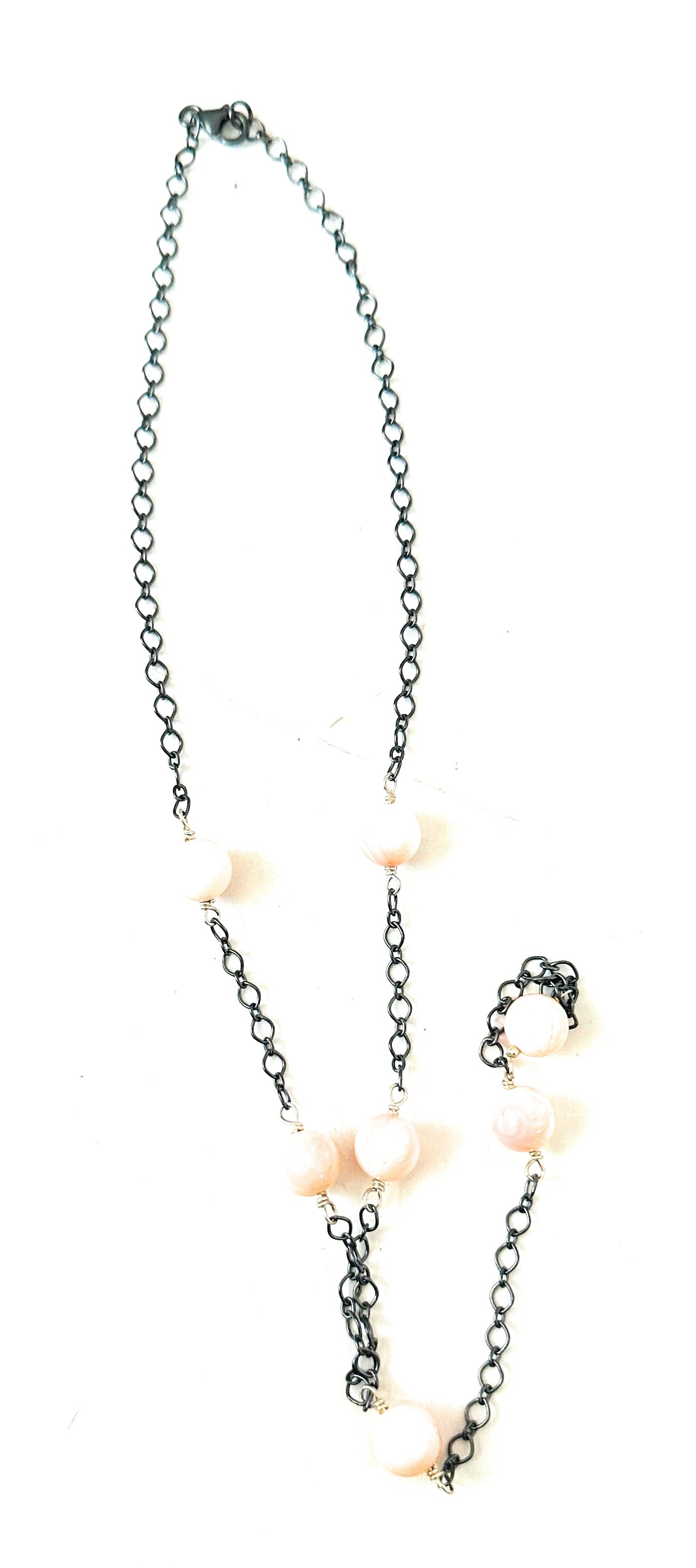 Handcrafted Sterling Silver & Queen Pink Conch Beaded Lariat Necklace