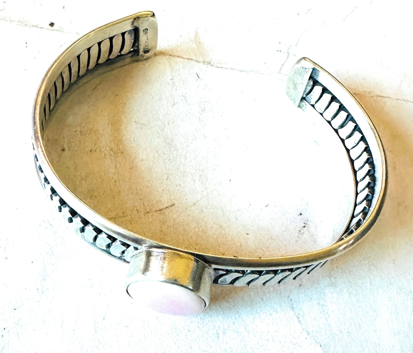 Handcrafted Queen Pink Conch Shell & Sterling Silver Cuff Bracelet