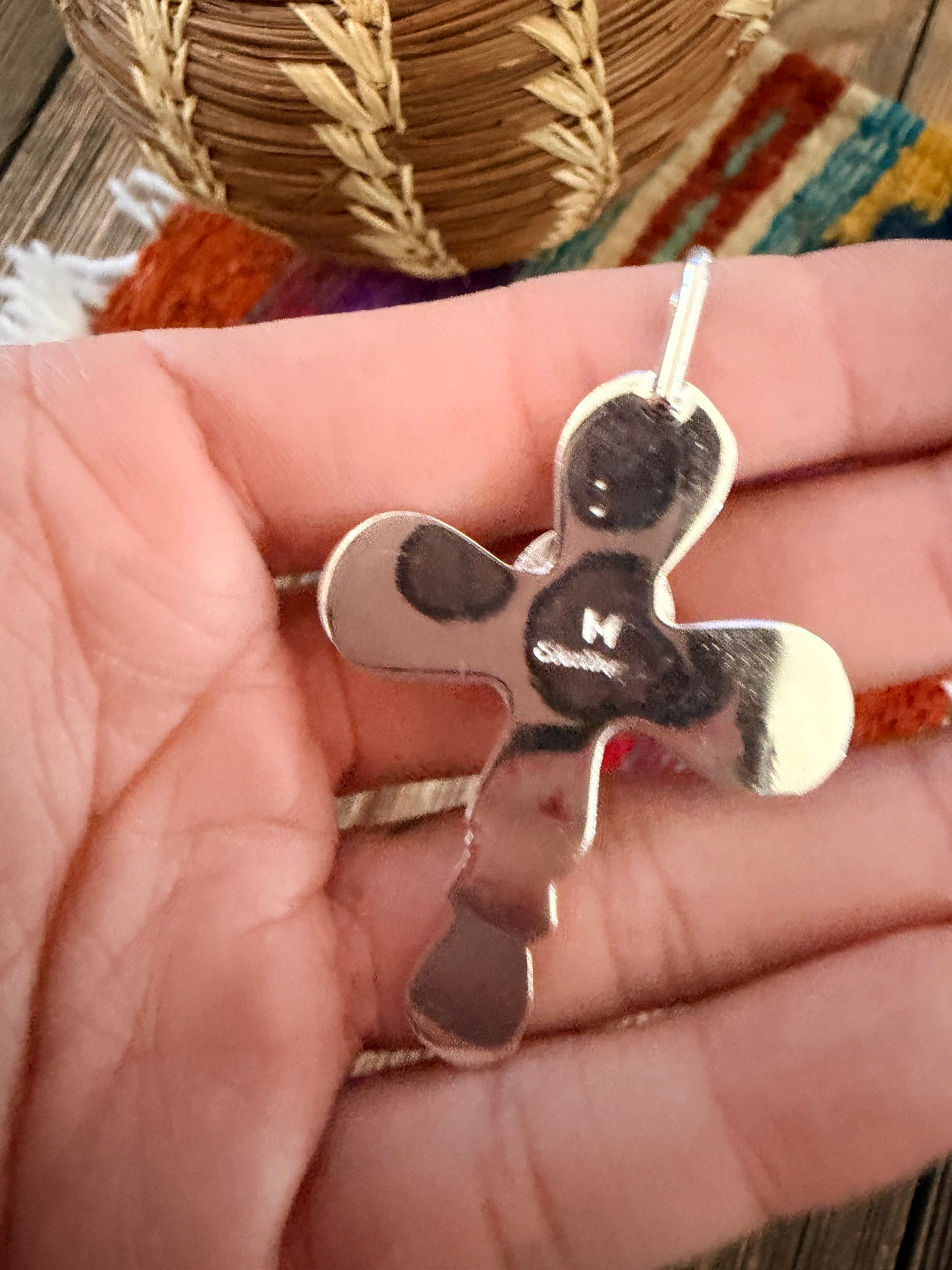 Handcrafted Sterling Silver & White Buffalo Cross Pendant by Joseph Martinez