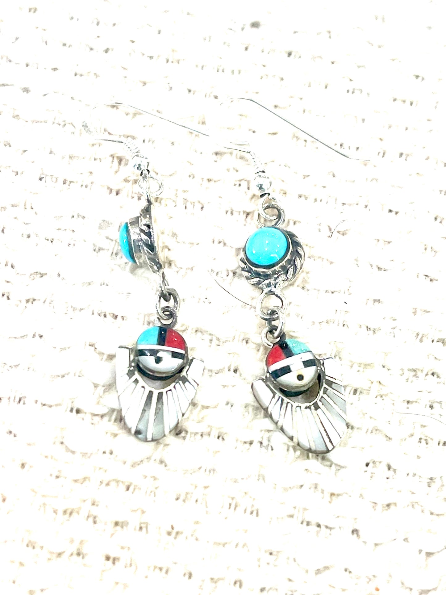 Handmade Sterling Silver & Multi Stone Sunface Dangle Earrings