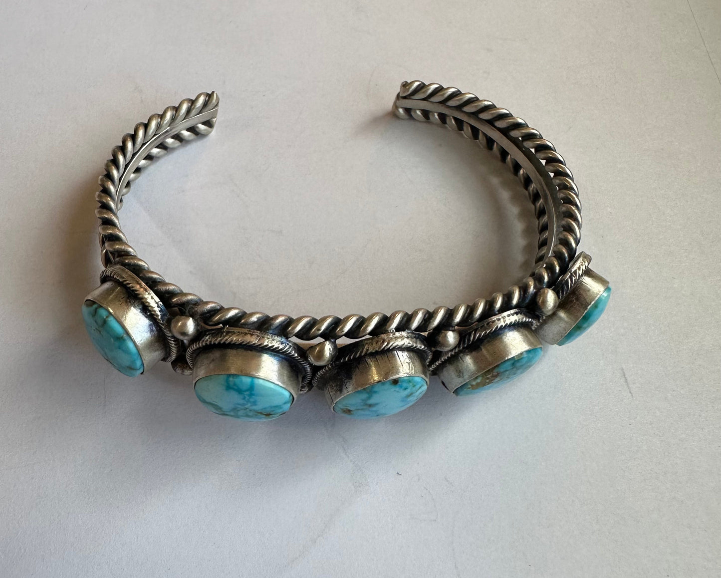 Handcrafted Sterling Silver & Turquoise 5 Stone Cuff Bracelet By B Johnson /