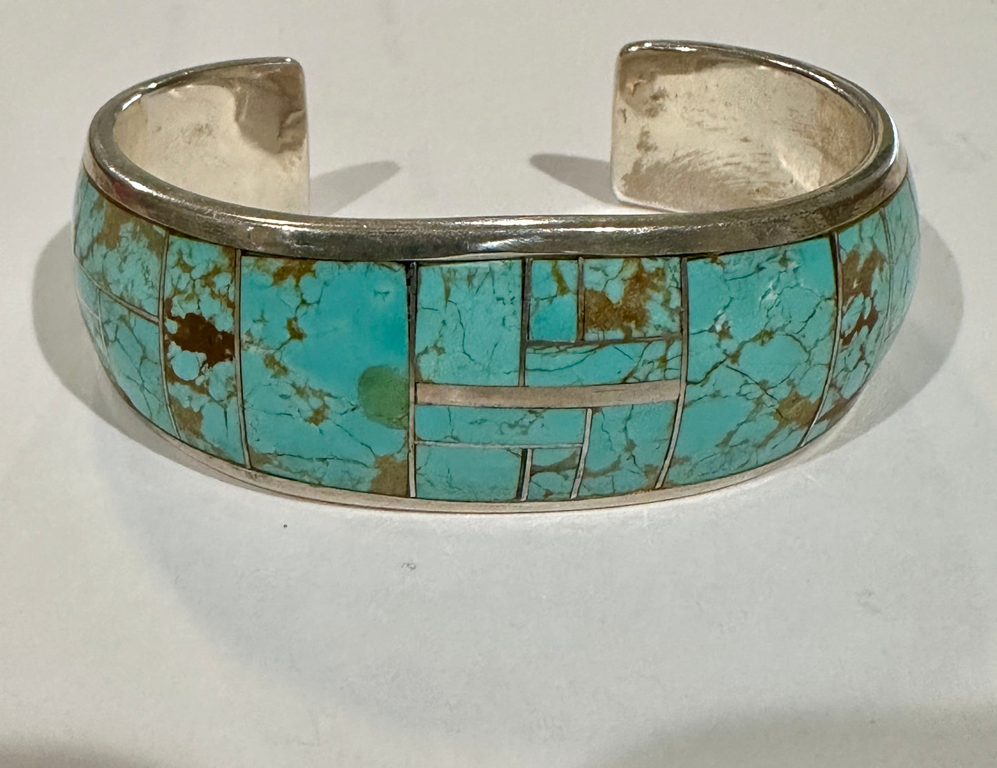 Handcrafted Turquoise 8 & Sterling silver 2 1/4” Wide Cuff Bracelet