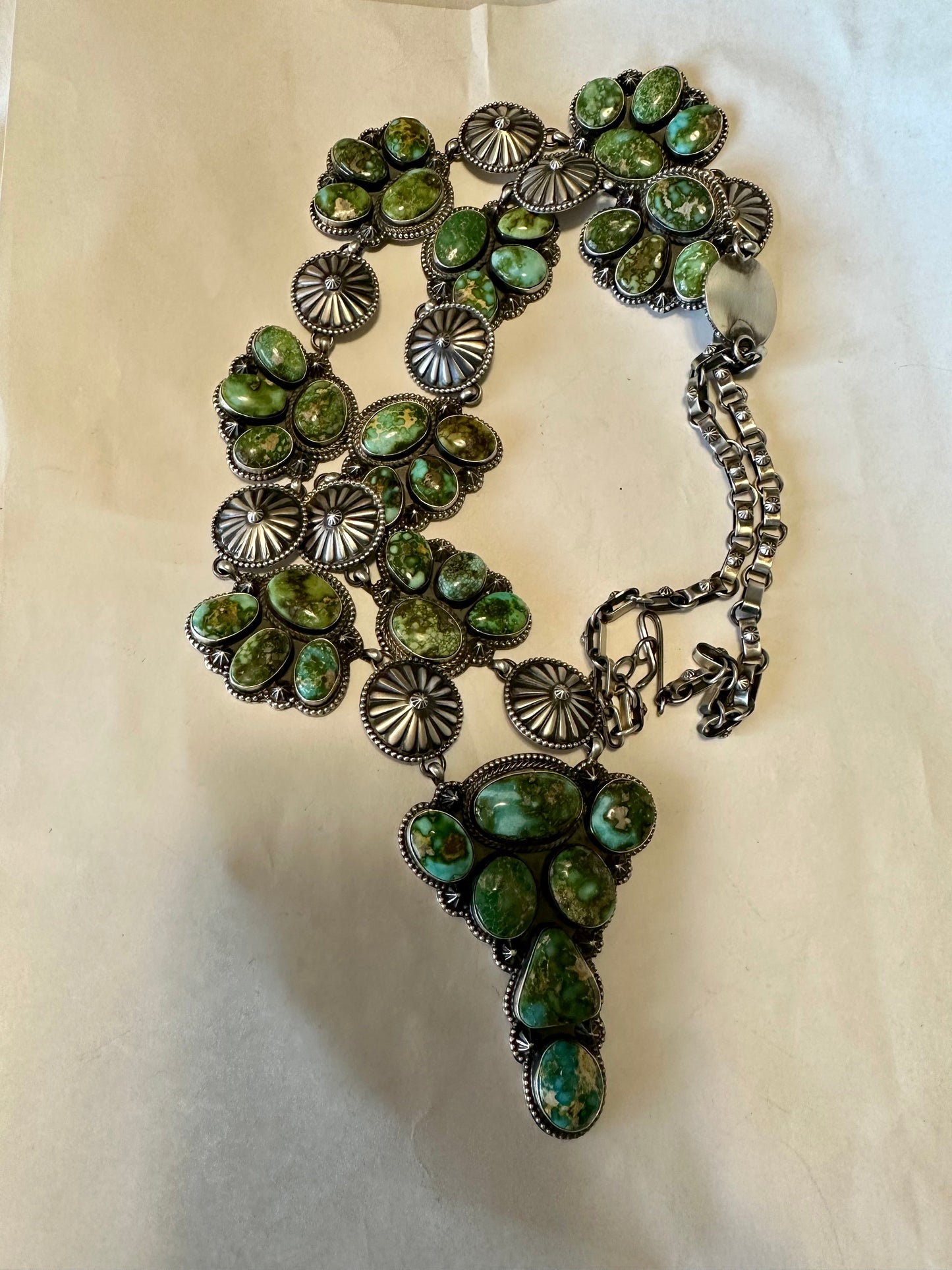 Handcrafted Sterling Silver And Sonoran Gold Turquoise Statement Necklace Signed Sheila Tso