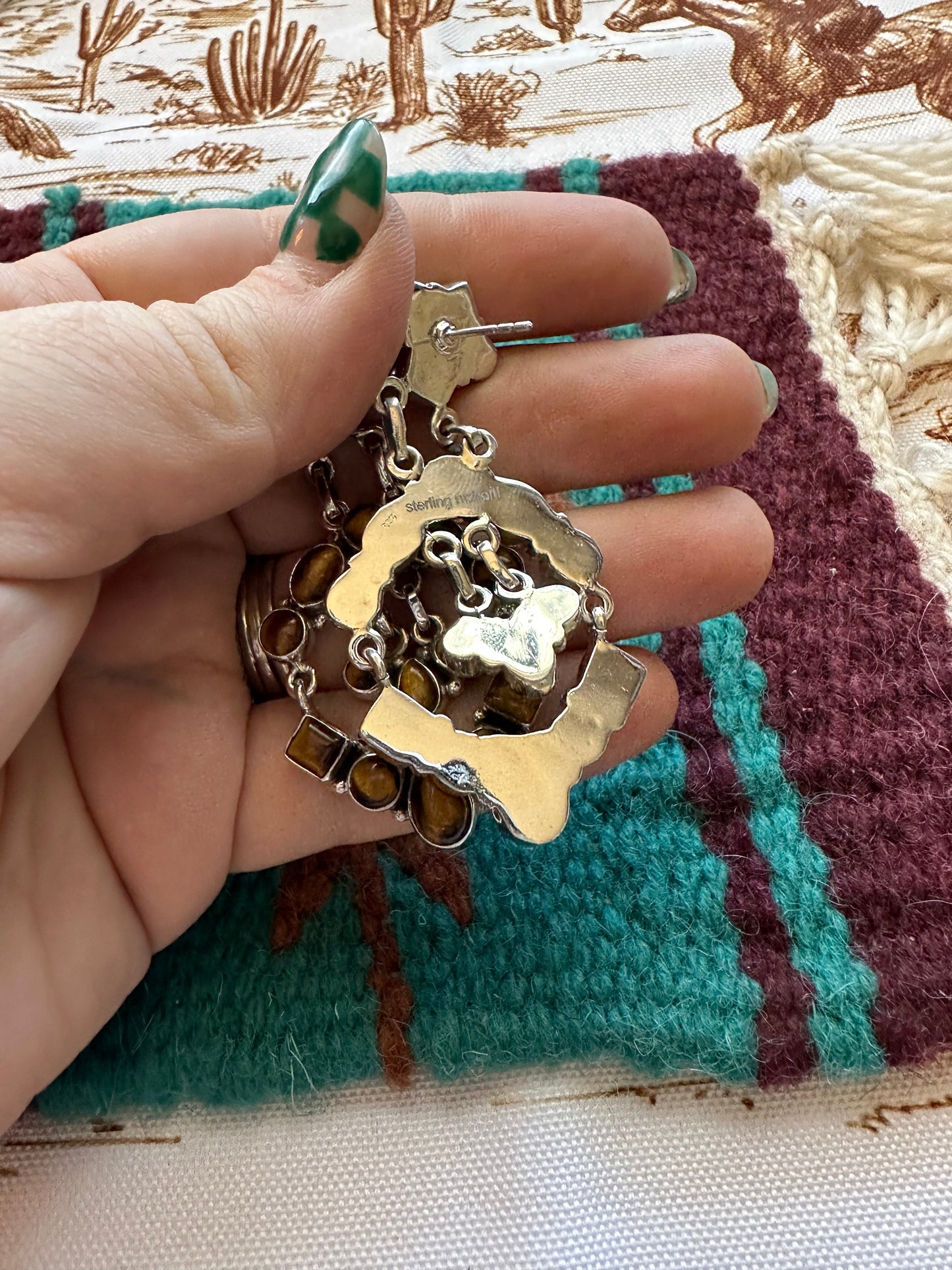 NFR COLLECTION Handmade Tigers Eye & Sterling Silver Dangle Earrings