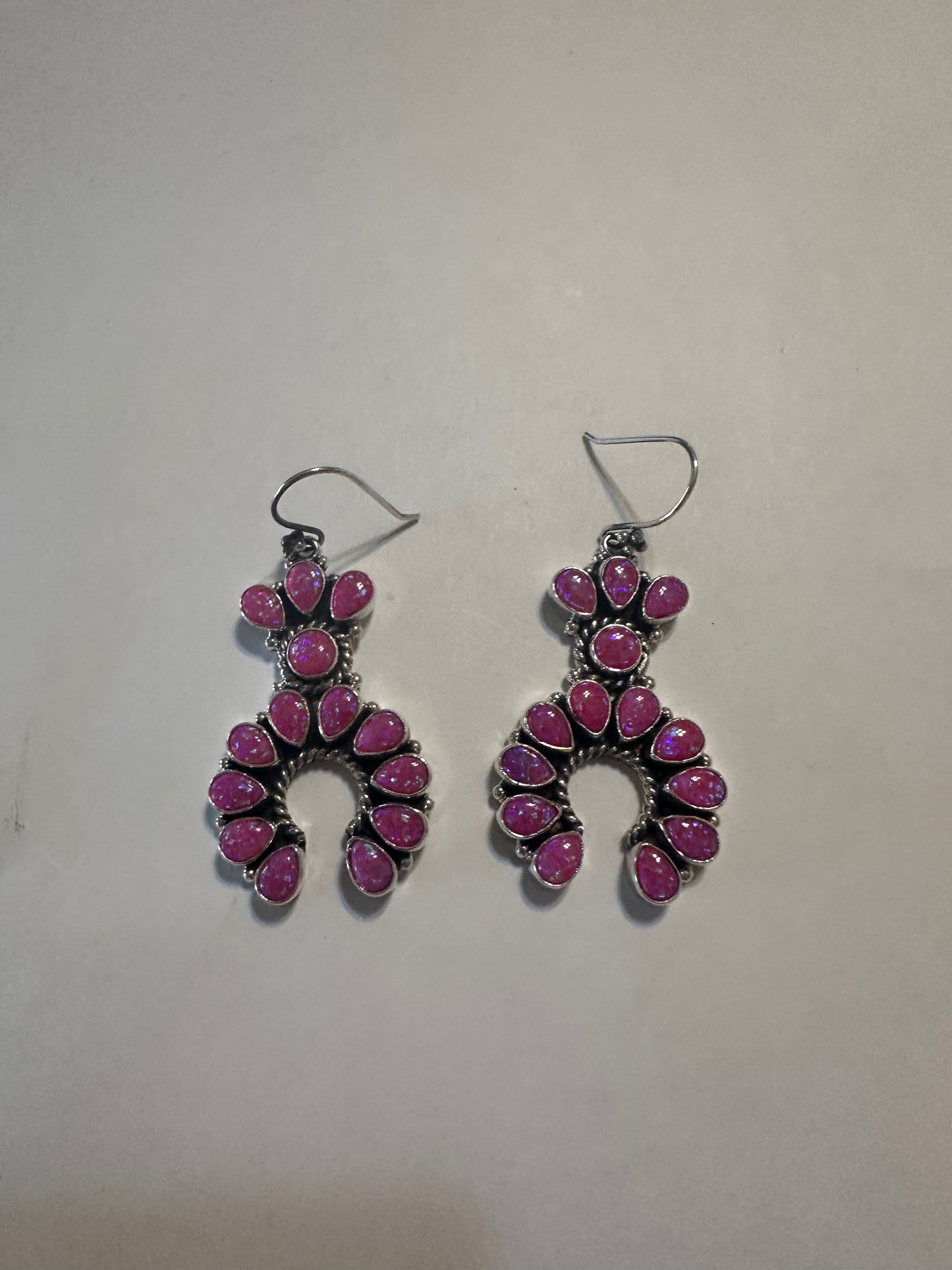 Handmade Hot Pink Fire Opal and Sterling Silver Naja Dangle Earrings