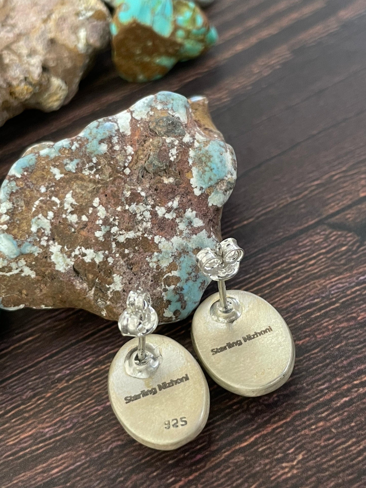 Handmade Sterling Silver Golden Hills Turquoise Post Earrings, Signed Nizhoni