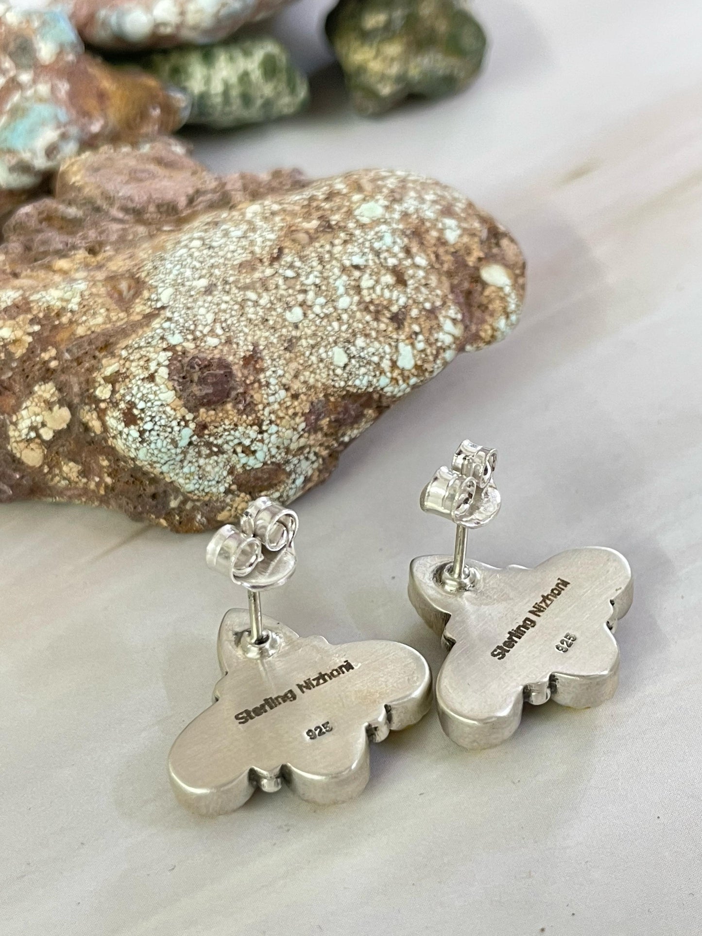 Handmade Sterling Silver Honey Dahlia Post Earrings, Signed Nizhoni
