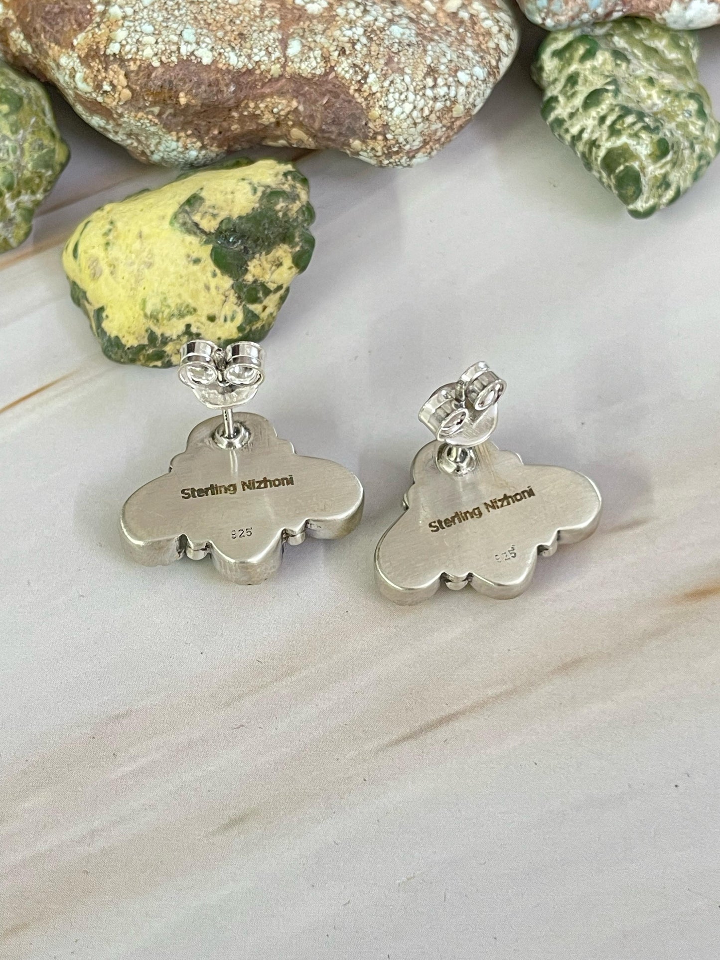 Backroads Handmade Sterling Silver Honey Dahlia Post Earrings, Signed Nizhoni