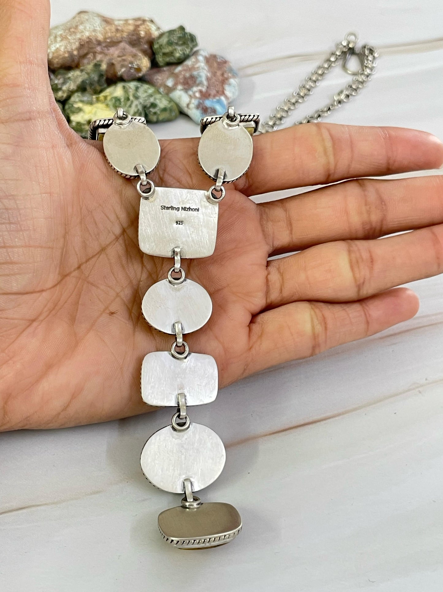 Handmade Sterling Silver Honey Dahlia Necklace, Signed Nizhoni