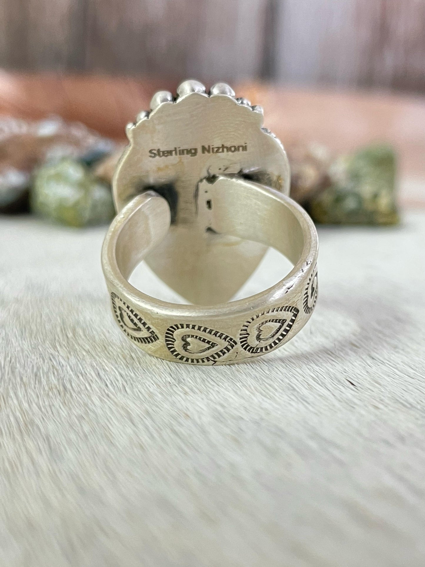 Handmade Sterling Silver Red Rose Dahlia Adjustable Ring, Signed Nizhoni